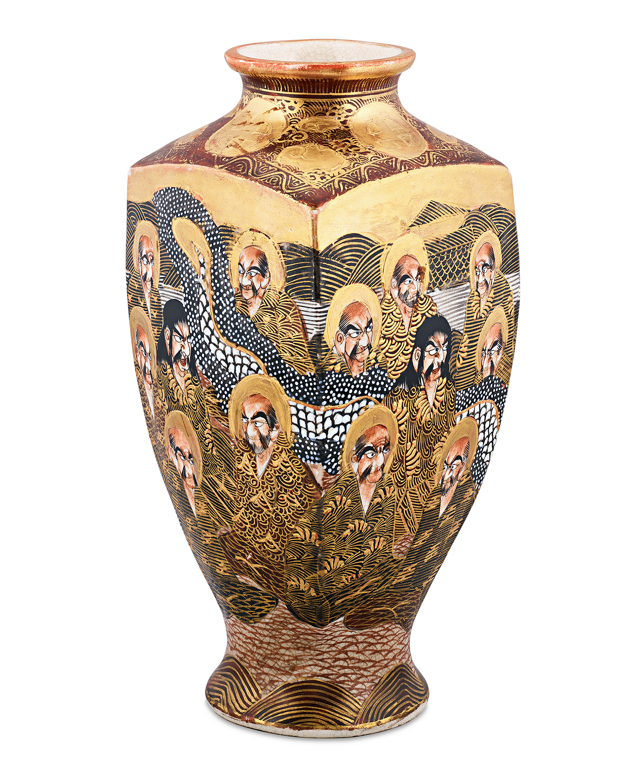 Square Form Satsuma Vase with Monks