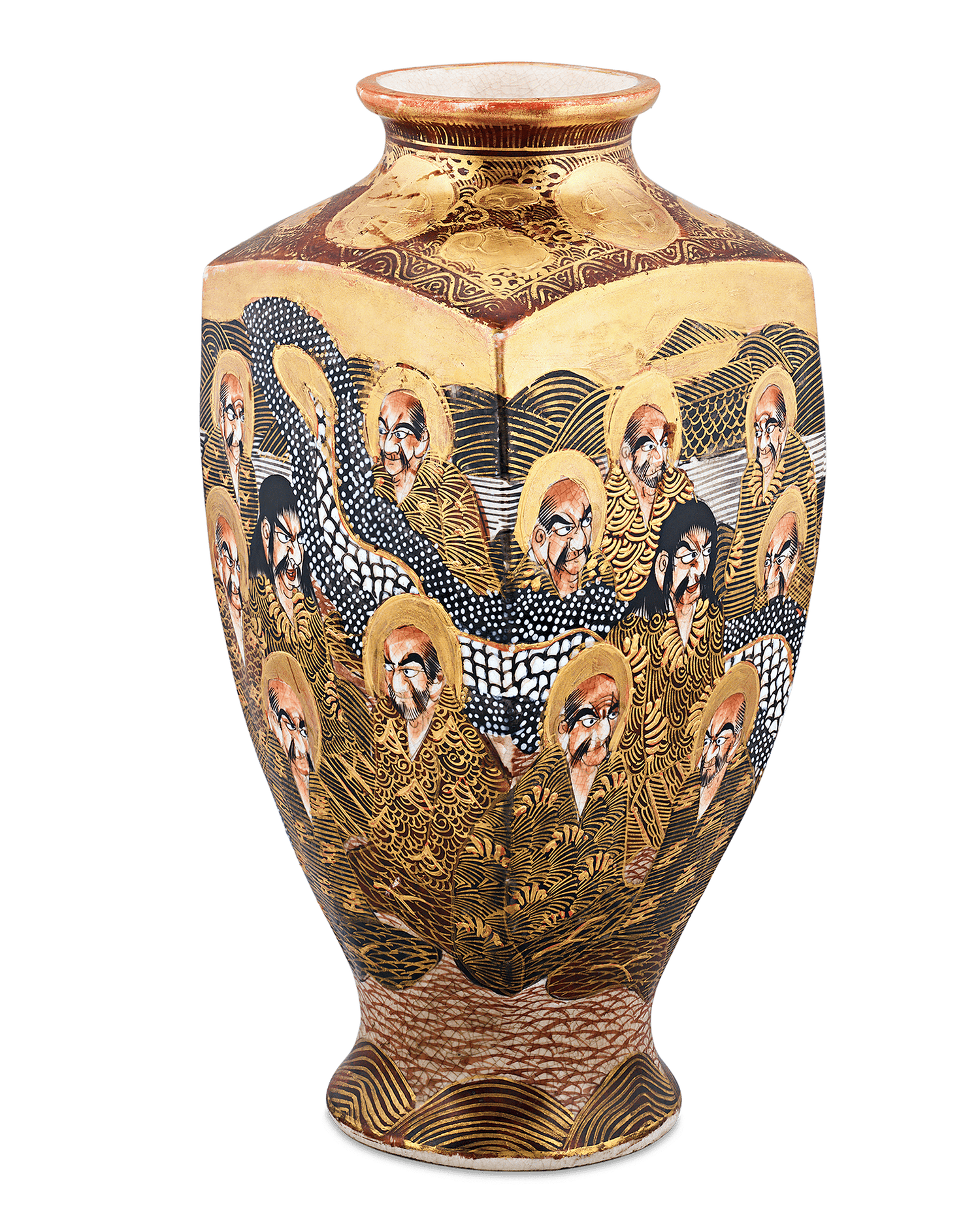 Square Form Satsuma Vase with Monks