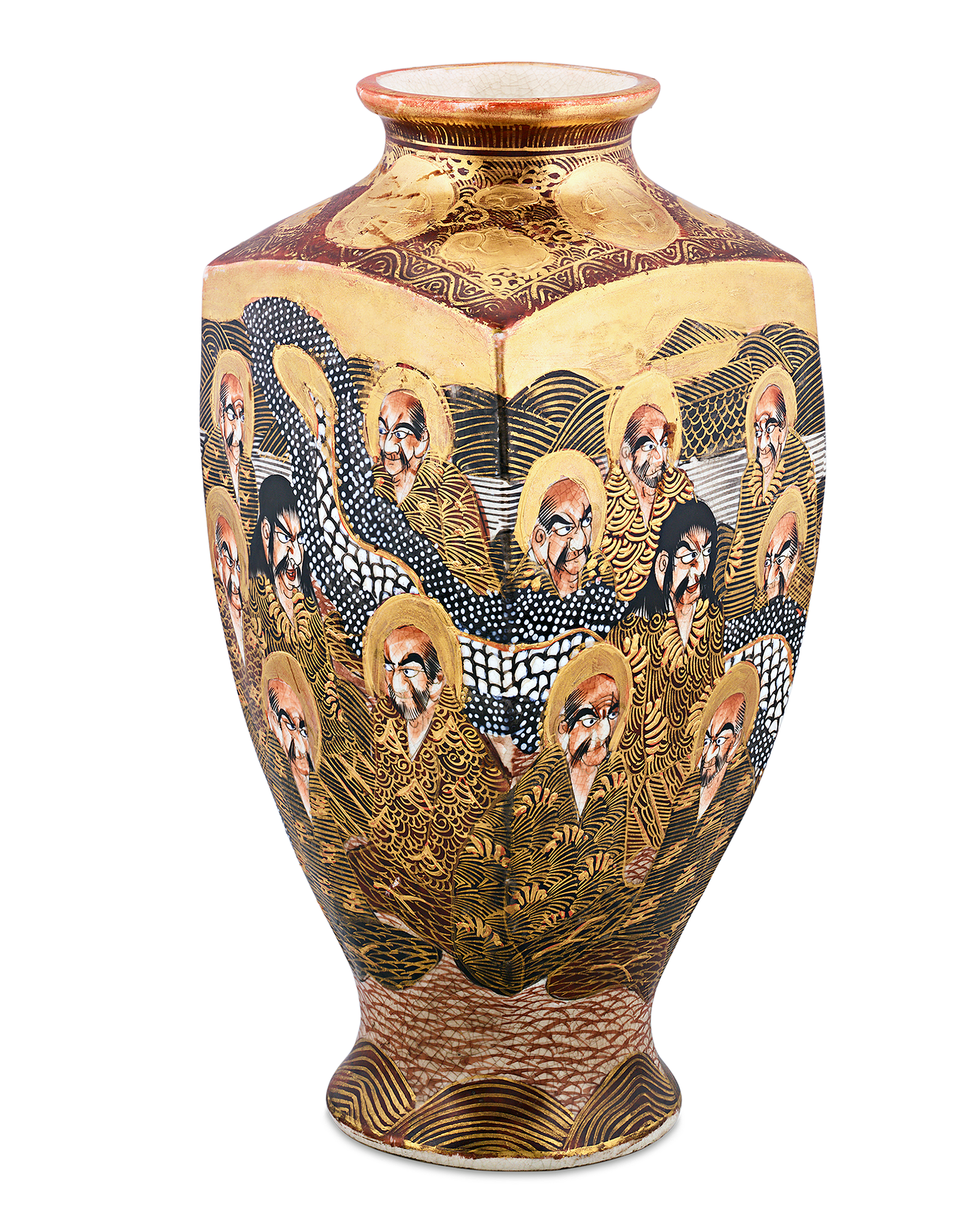 Square Form Satsuma Vase with Monks