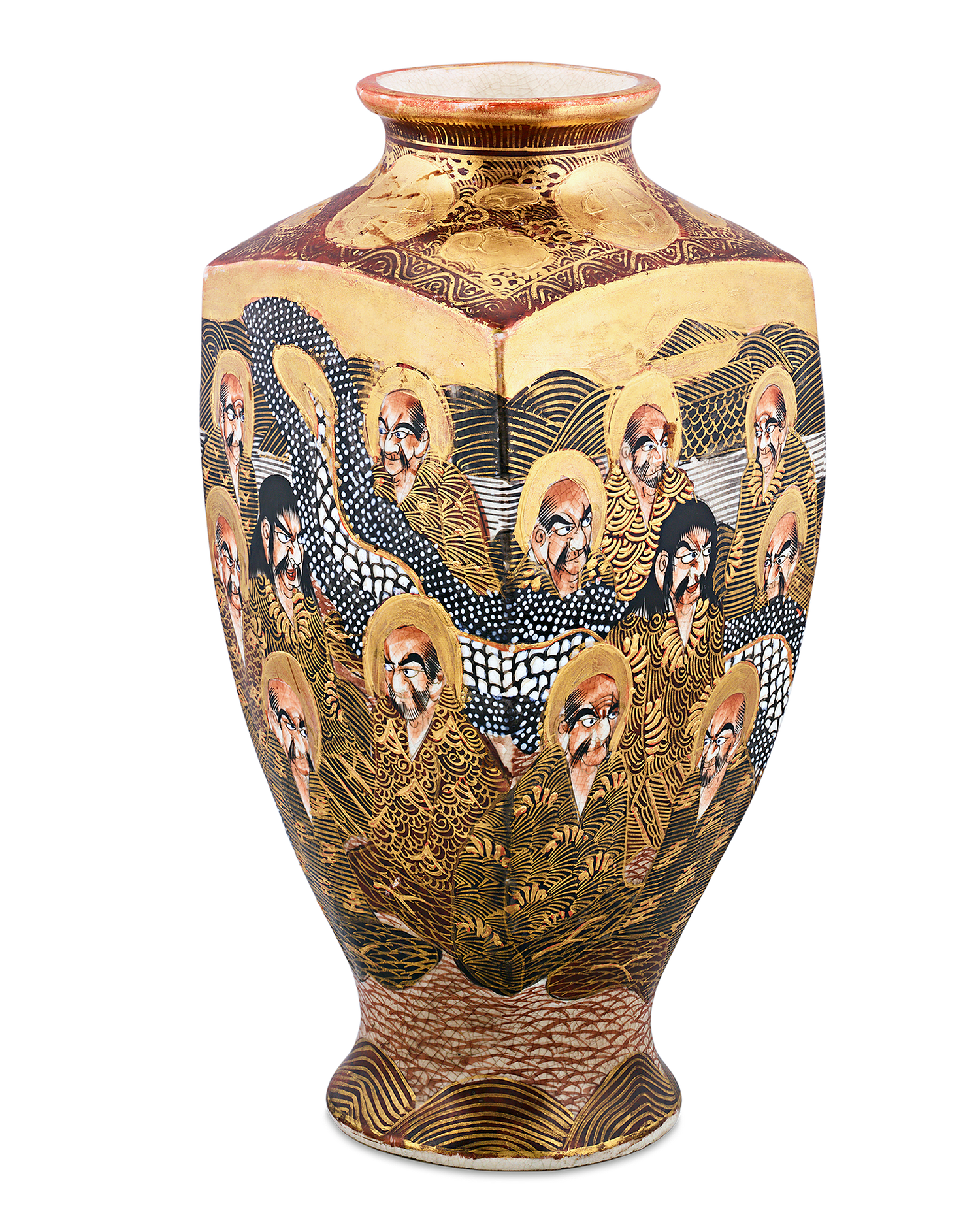 Square Form Satsuma Vase with Monks