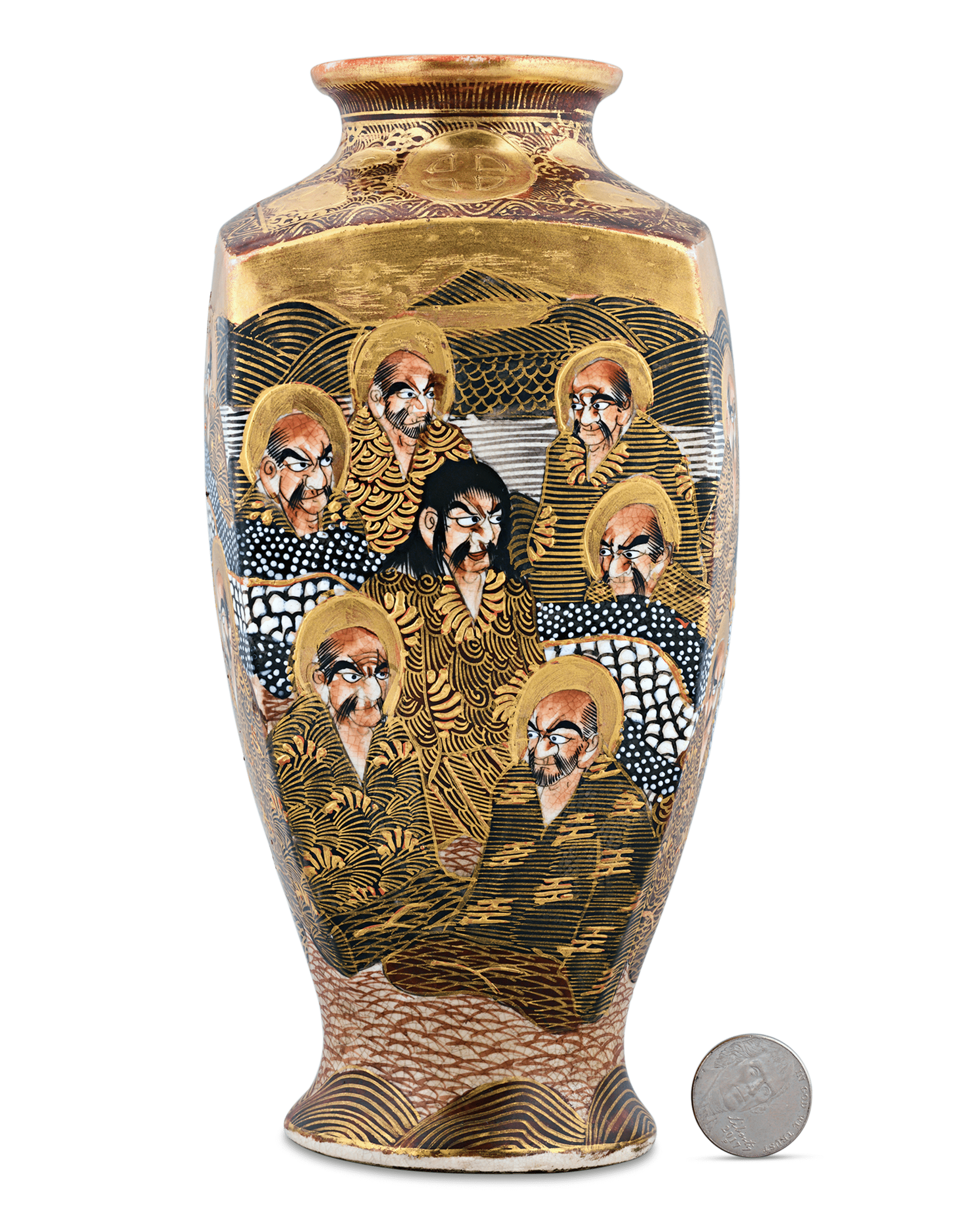 Square Form Satsuma Vase with Monks