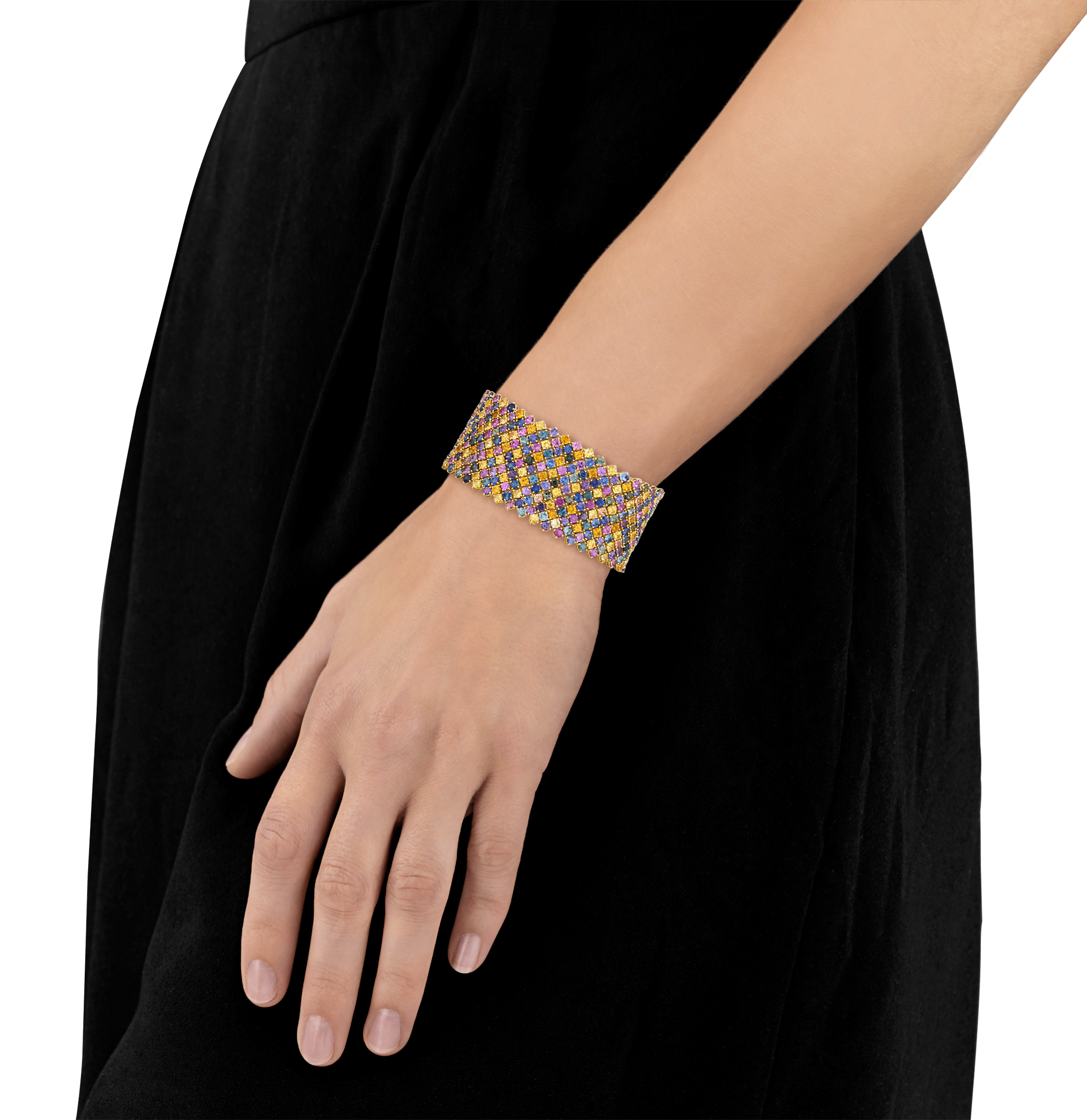 Multicolor Sapphire Mesh Bracelet, 65.53 Carats