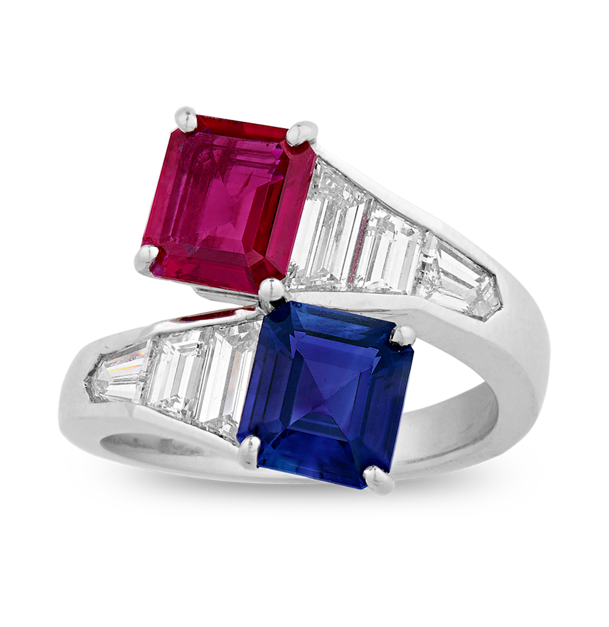 Ceylon Sapphire and Ruby Bypass Ring