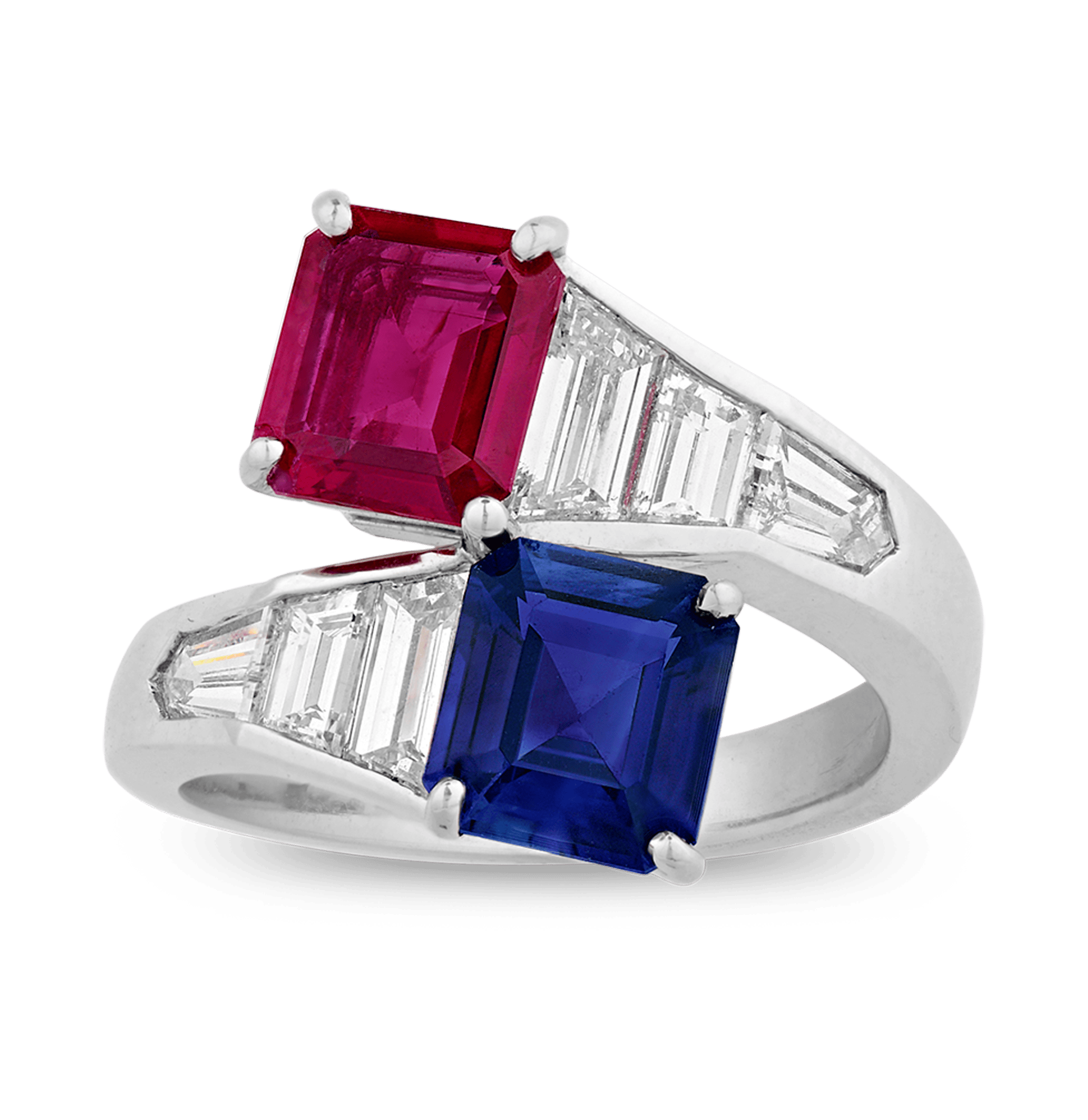 Ceylon Sapphire and Ruby Bypass Ring