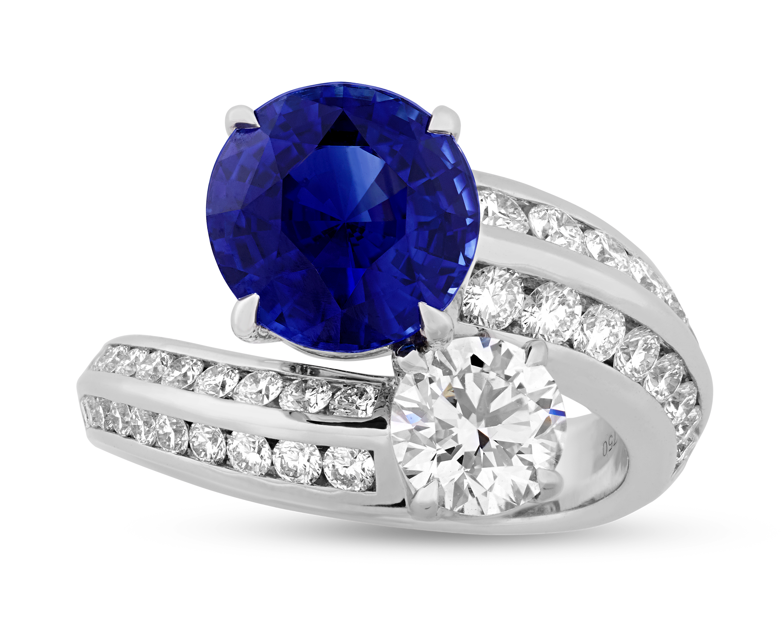 Ceylon Sapphire and Diamond Bypass Ring