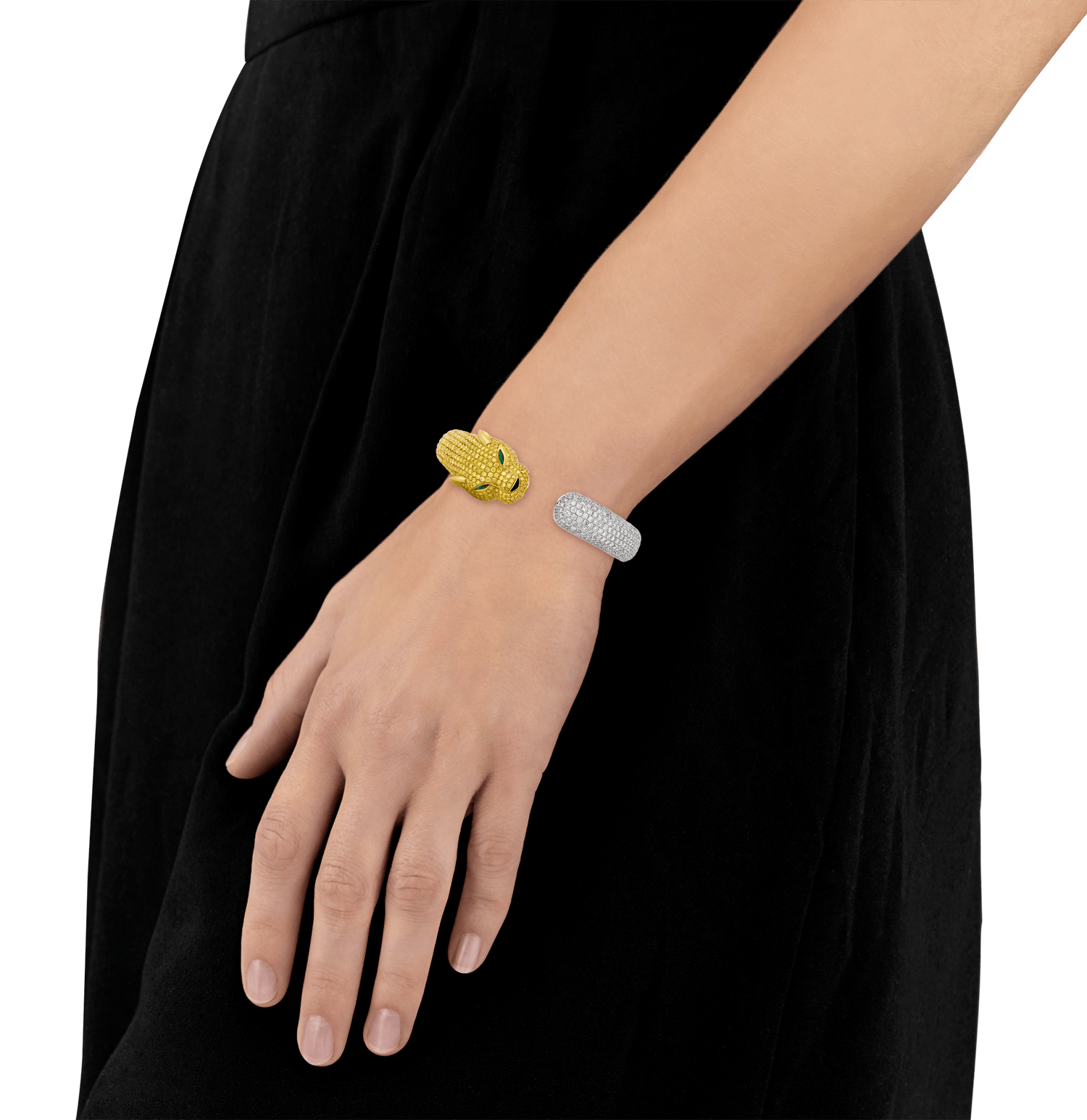 White and Yellow Diamond Panther Cuff