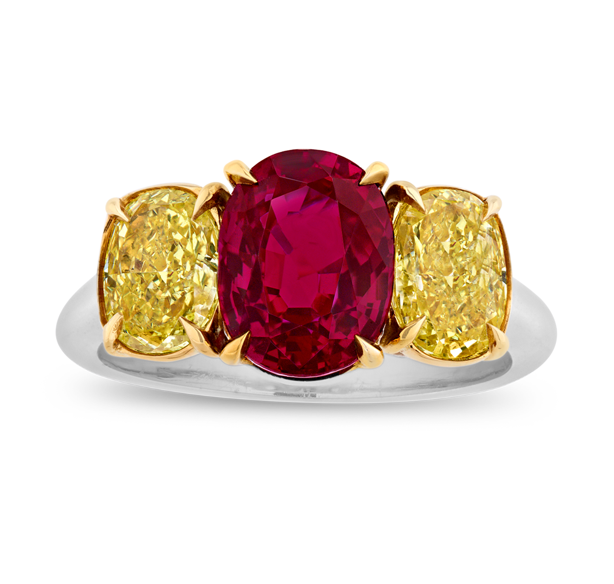 Untreated Burma Ruby and Fancy Yellow Diamond Ring, 3.06 carats