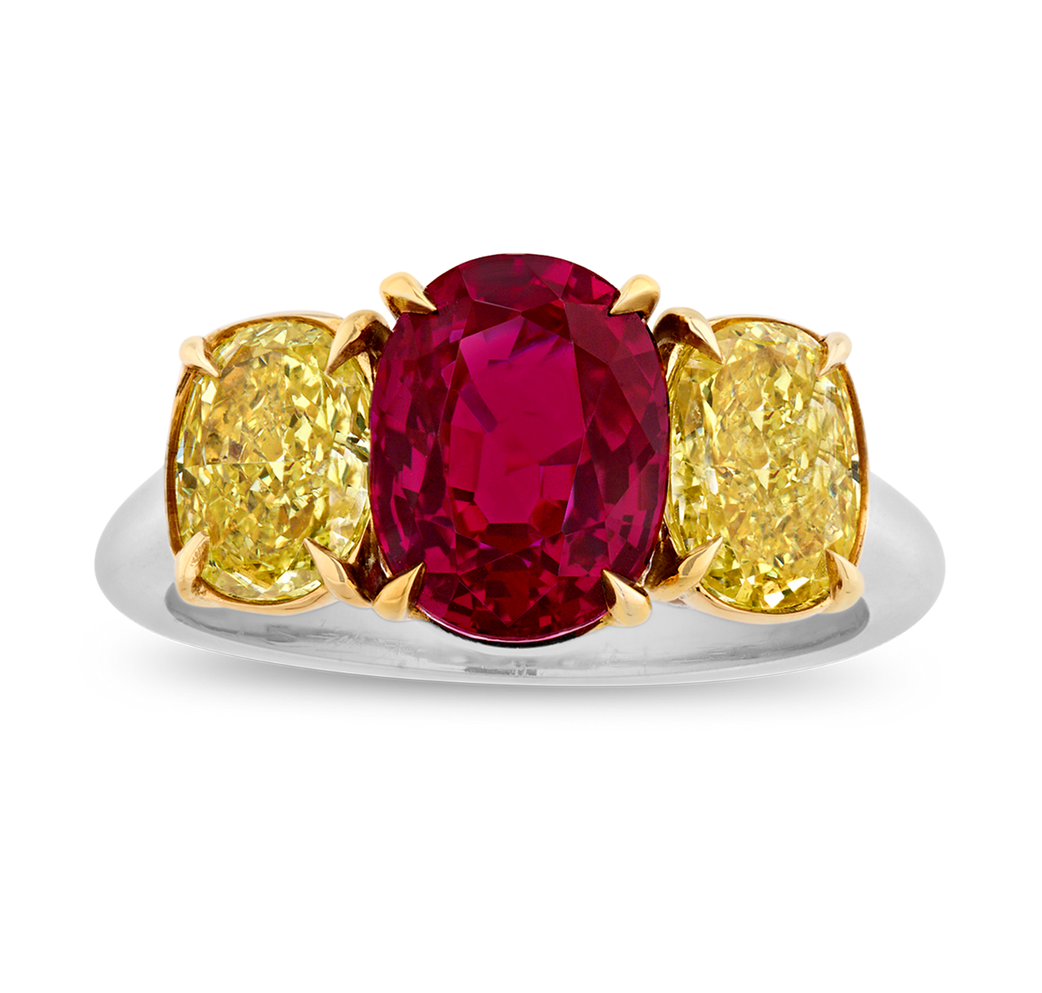 Untreated Burma Ruby and Fancy Yellow Diamond Ring, 3.06 carats