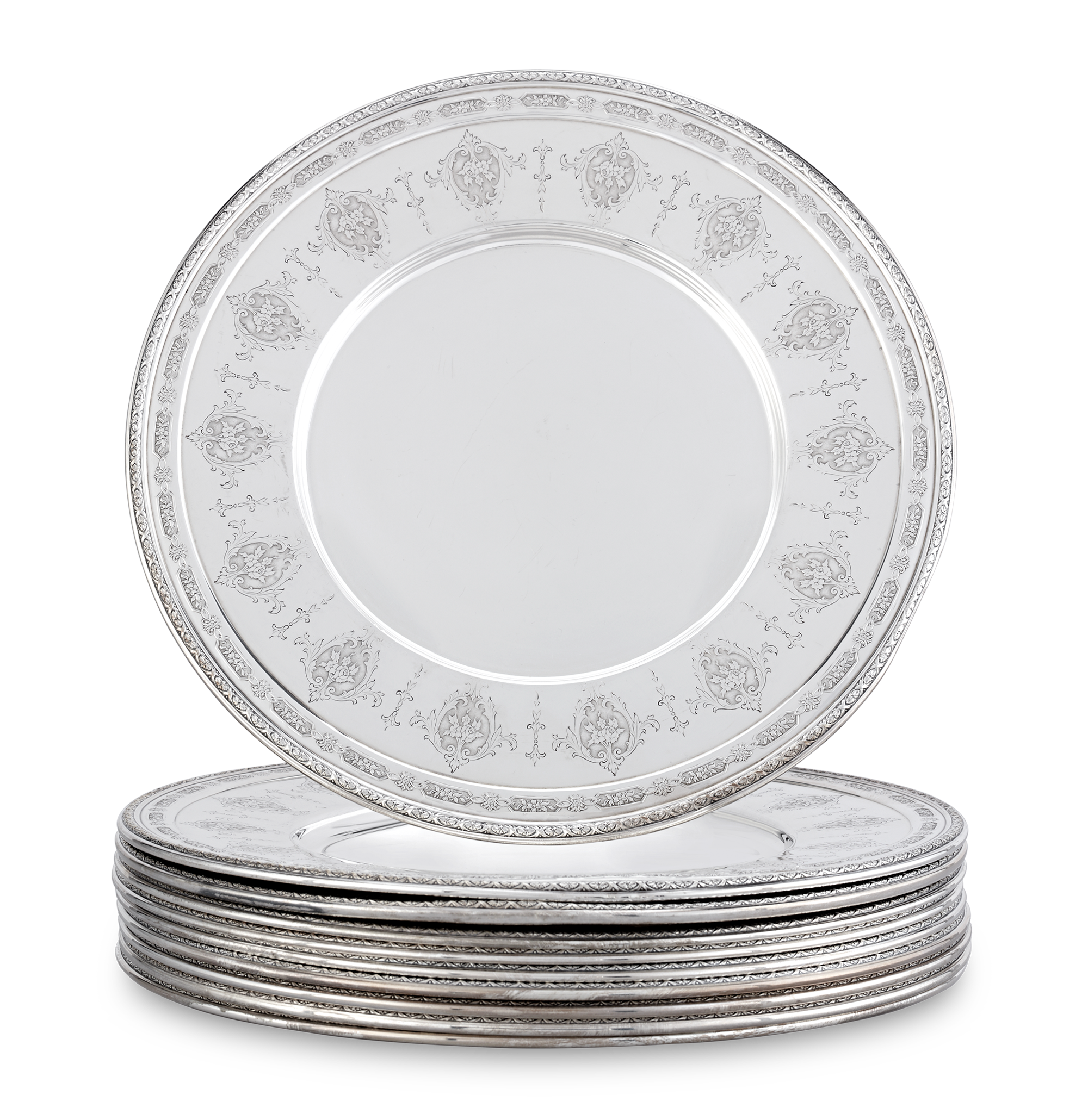 Set of Ten Silver Plates by Towle Silversmiths