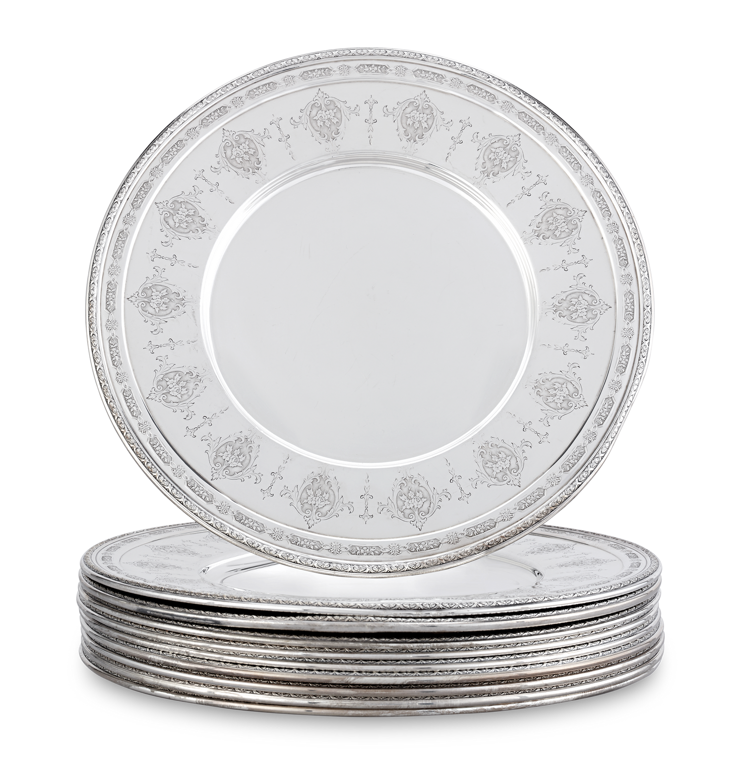 Set of Ten Silver Plates by Towle Silversmiths