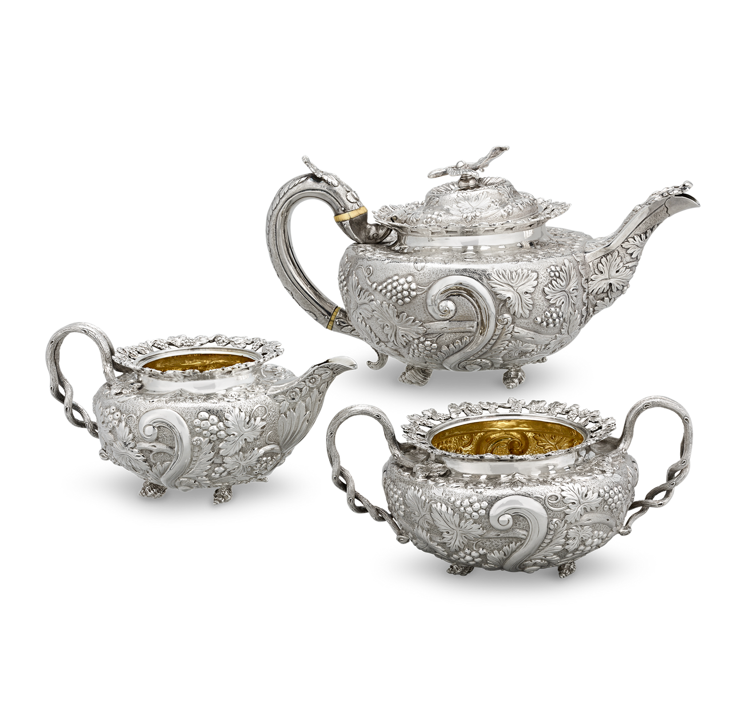 Georgian Silver Three-Piece Tea Set by John Bridge