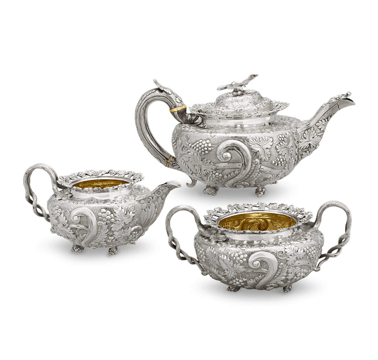 Georgian Silver Three-Piece Tea Set by John Bridge