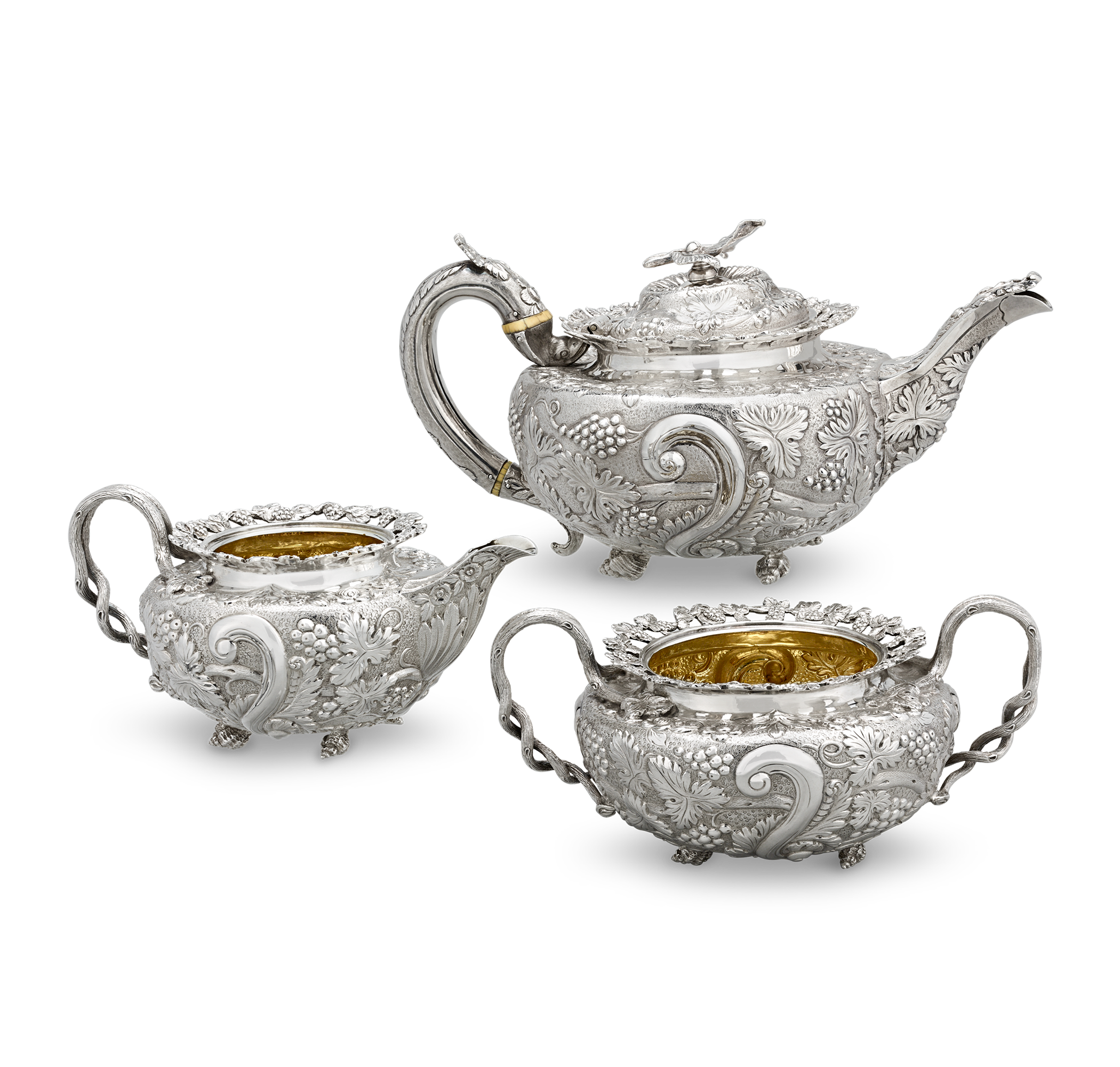 Georgian Silver Three-Piece Tea Set by John Bridge