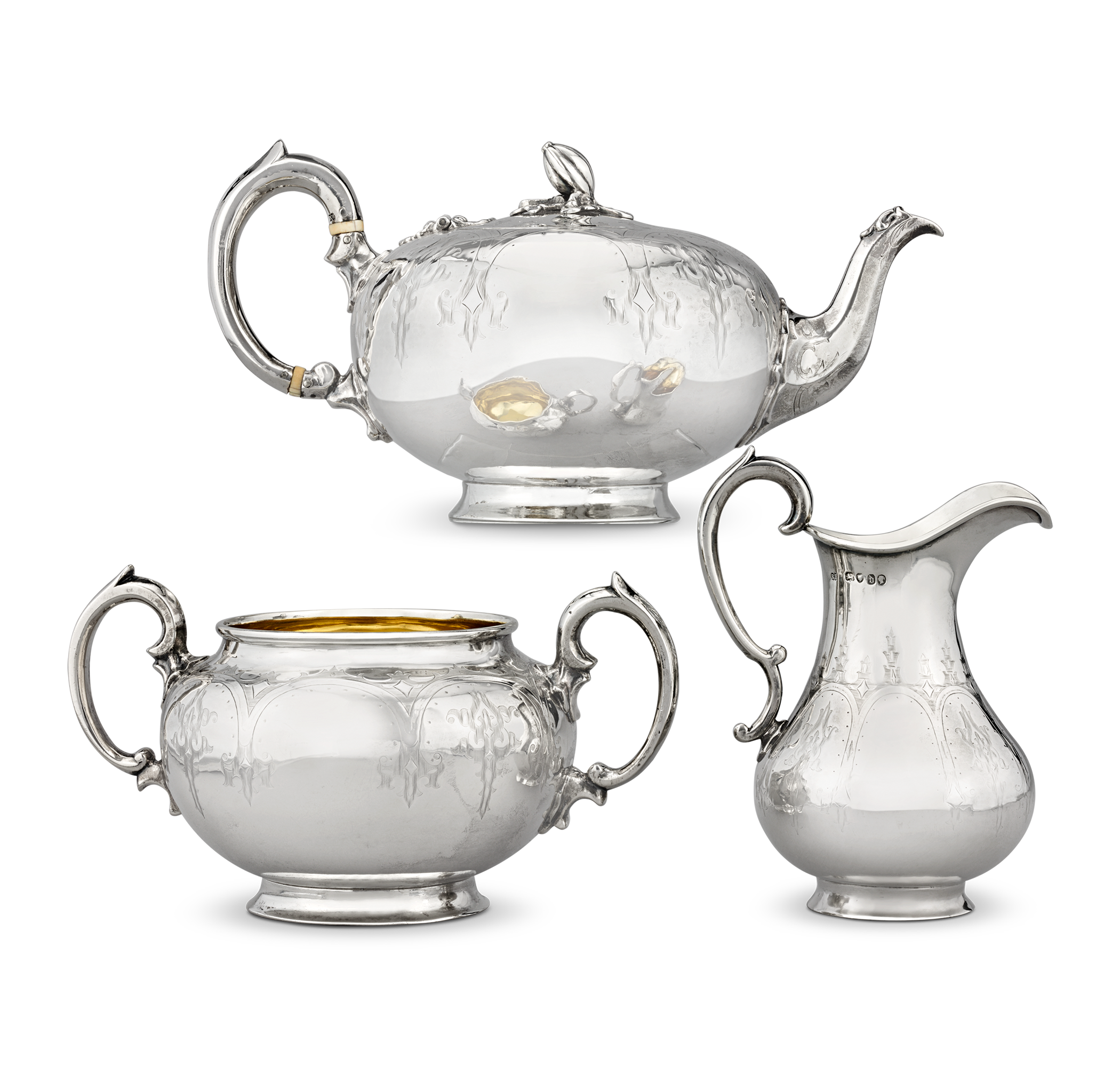 Victorian Three-Piece Silver Tea Set by Robert Harper