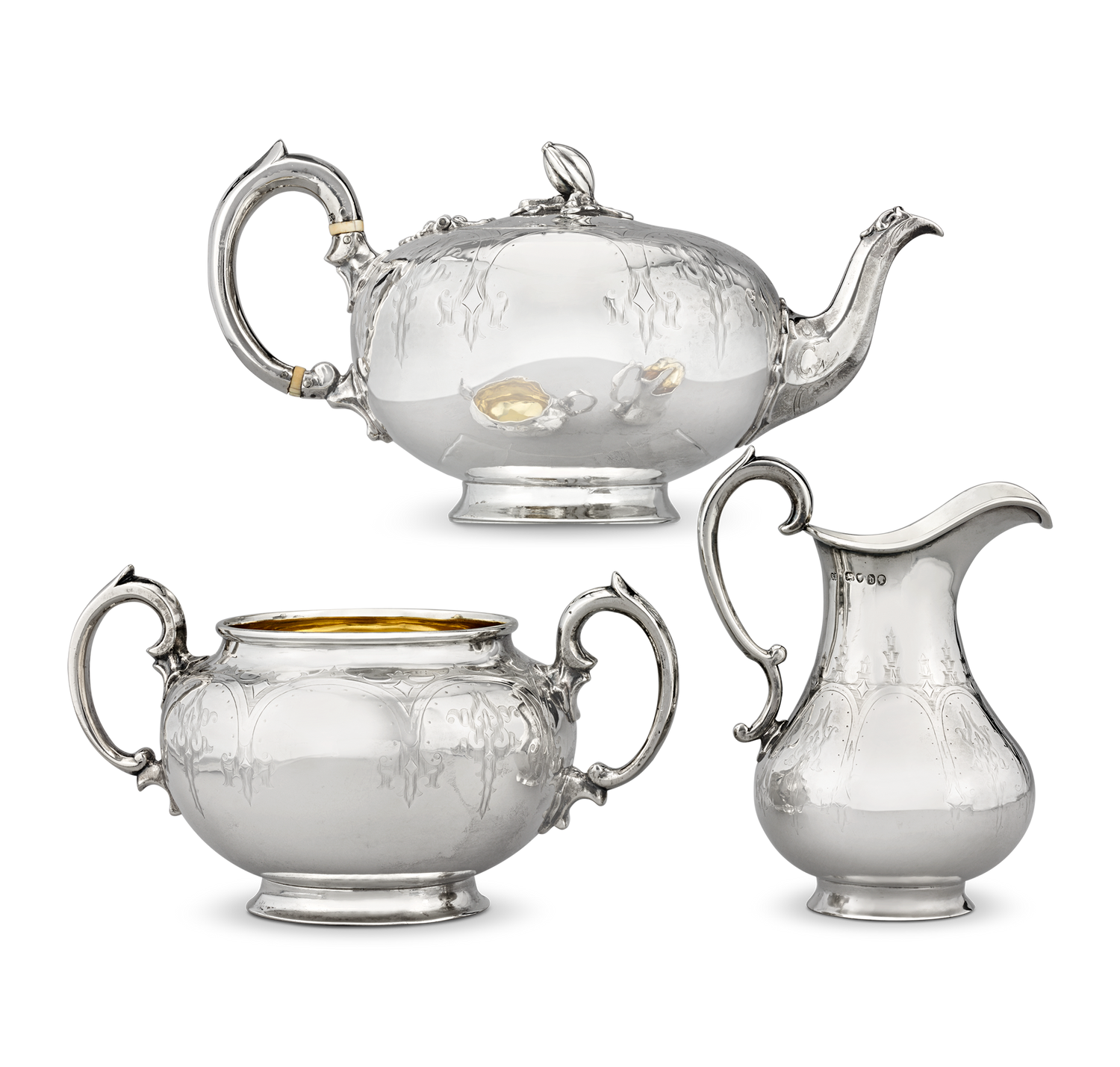 Victorian Three-Piece Silver Tea Set by Robert Harper