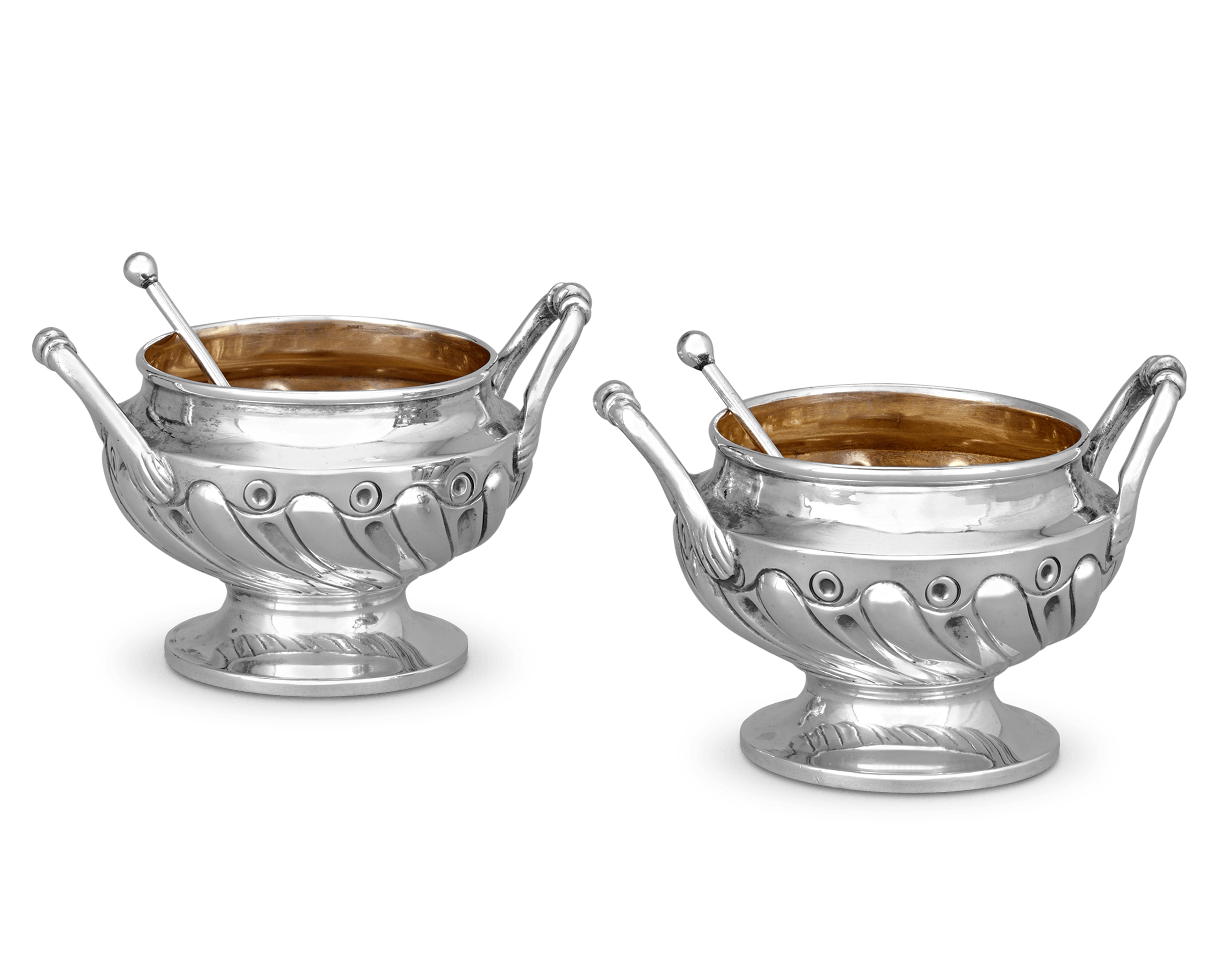 Pair of Edwardian Silver Salt Cellars with Spoons