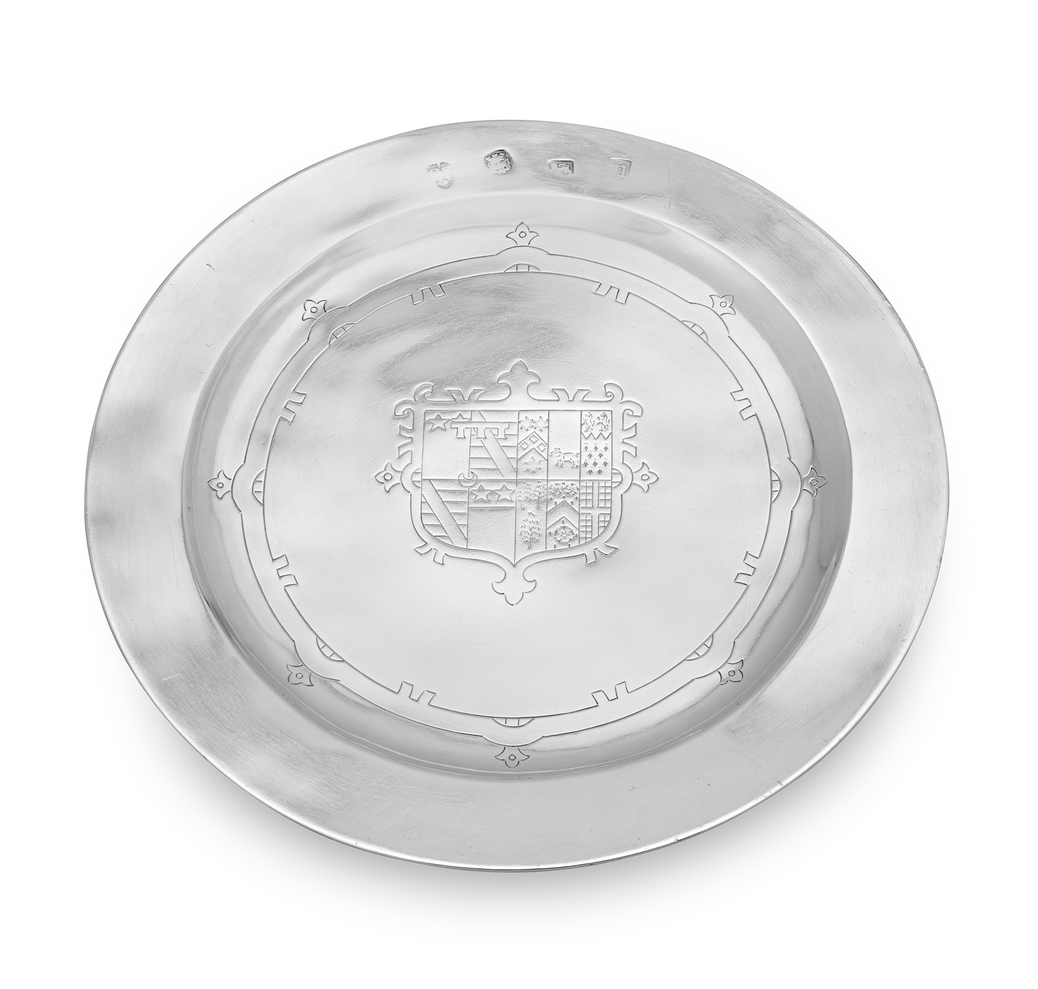 17th Century Silver Paten with Bacon Arms