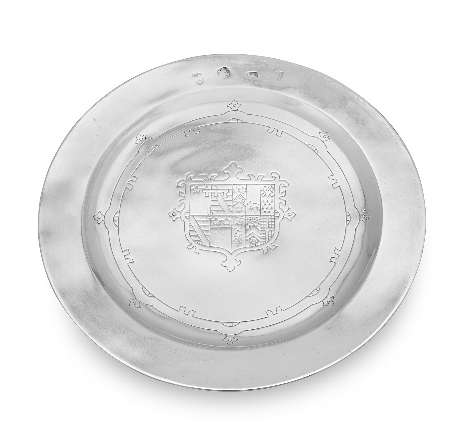 17th Century Silver Paten with Bacon Arms