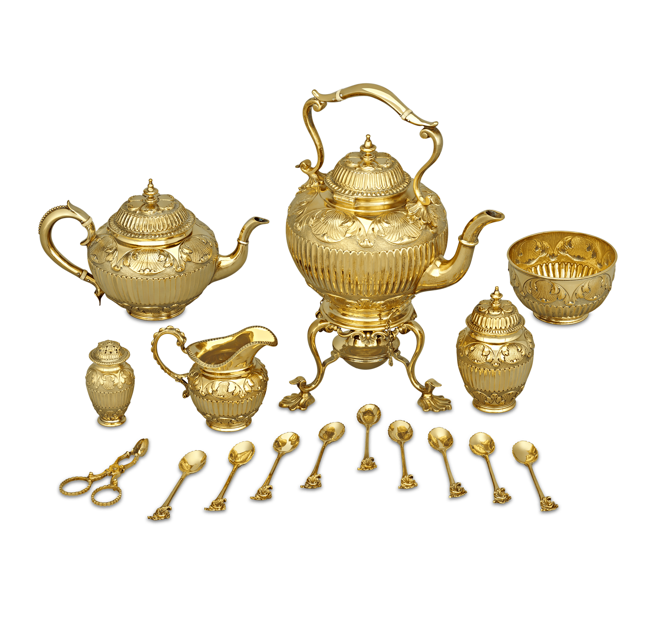 Victorian Silver Gilt Tea Set by Edward Barnard & Sons | M.S. Rau Victorian Silver Gilt Tea Set by Edward Barnard & Sons | M.S. Rau