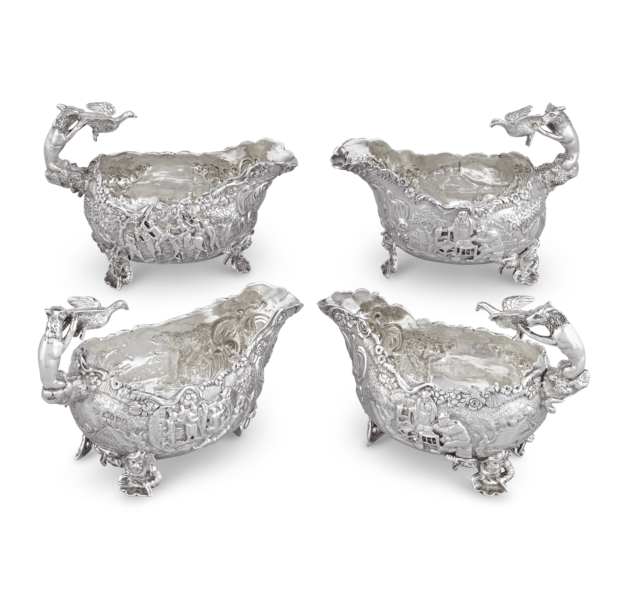 Four Silver Sauceboats by Edward Farrell