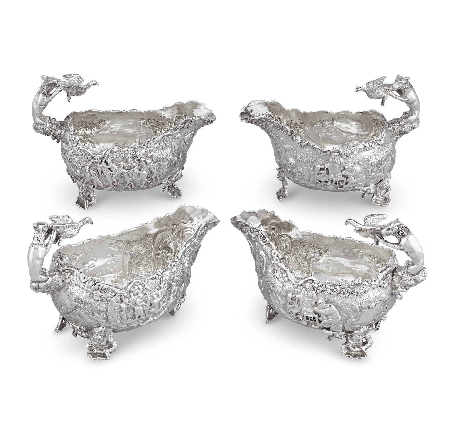 Four Silver Sauceboats by Edward Farrell