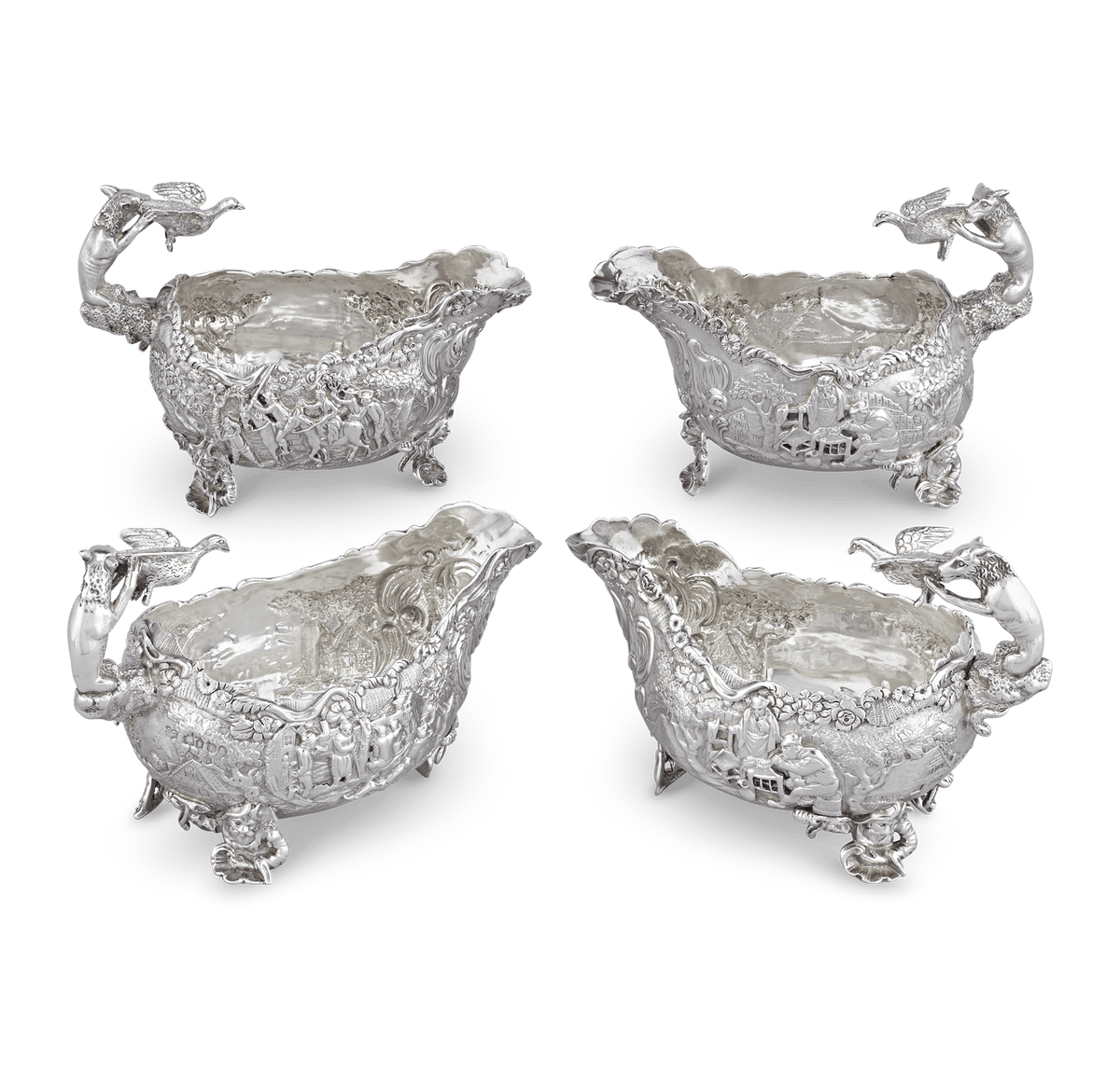 Four Silver Sauceboats by Edward Farrell