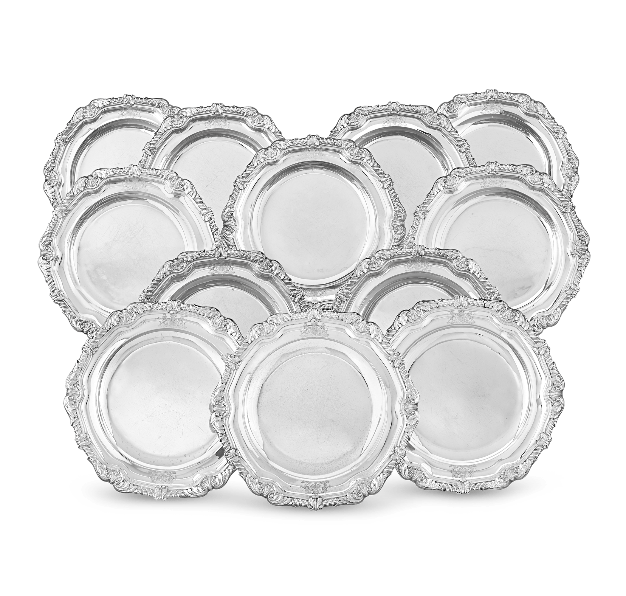 Set of 12 Silver Ambassadorial Salvers by Paul Storr