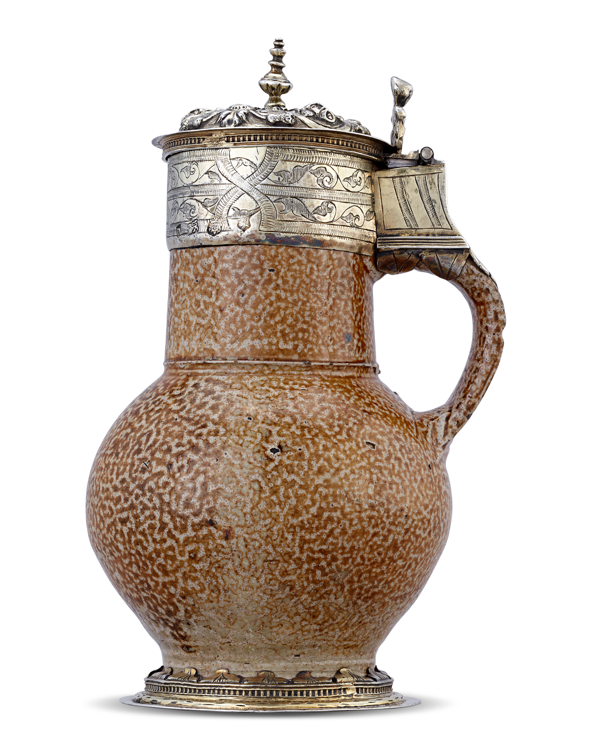 Elizabethan Tigerware Jug with Silver Gilt Mountings, Circa 1560