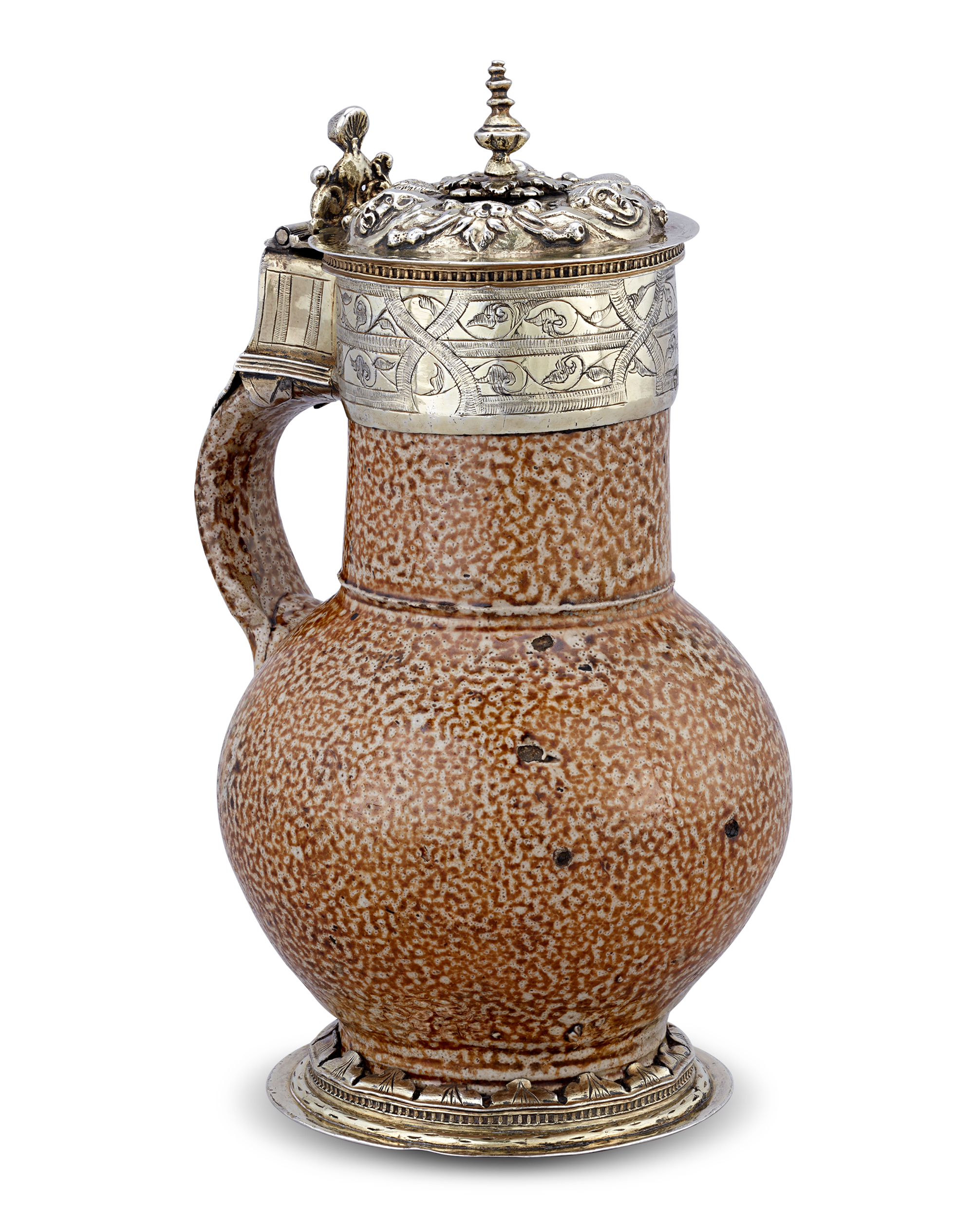 Elizabethan Tigerware Jug with Silver Gilt Mountings, Circa 1560