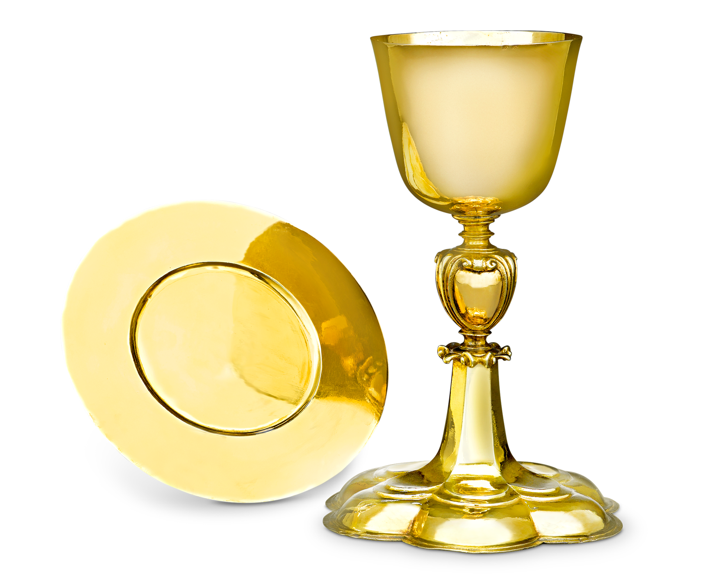 Silver-Gilt Chalice and Paten in Original Case, 17th-century