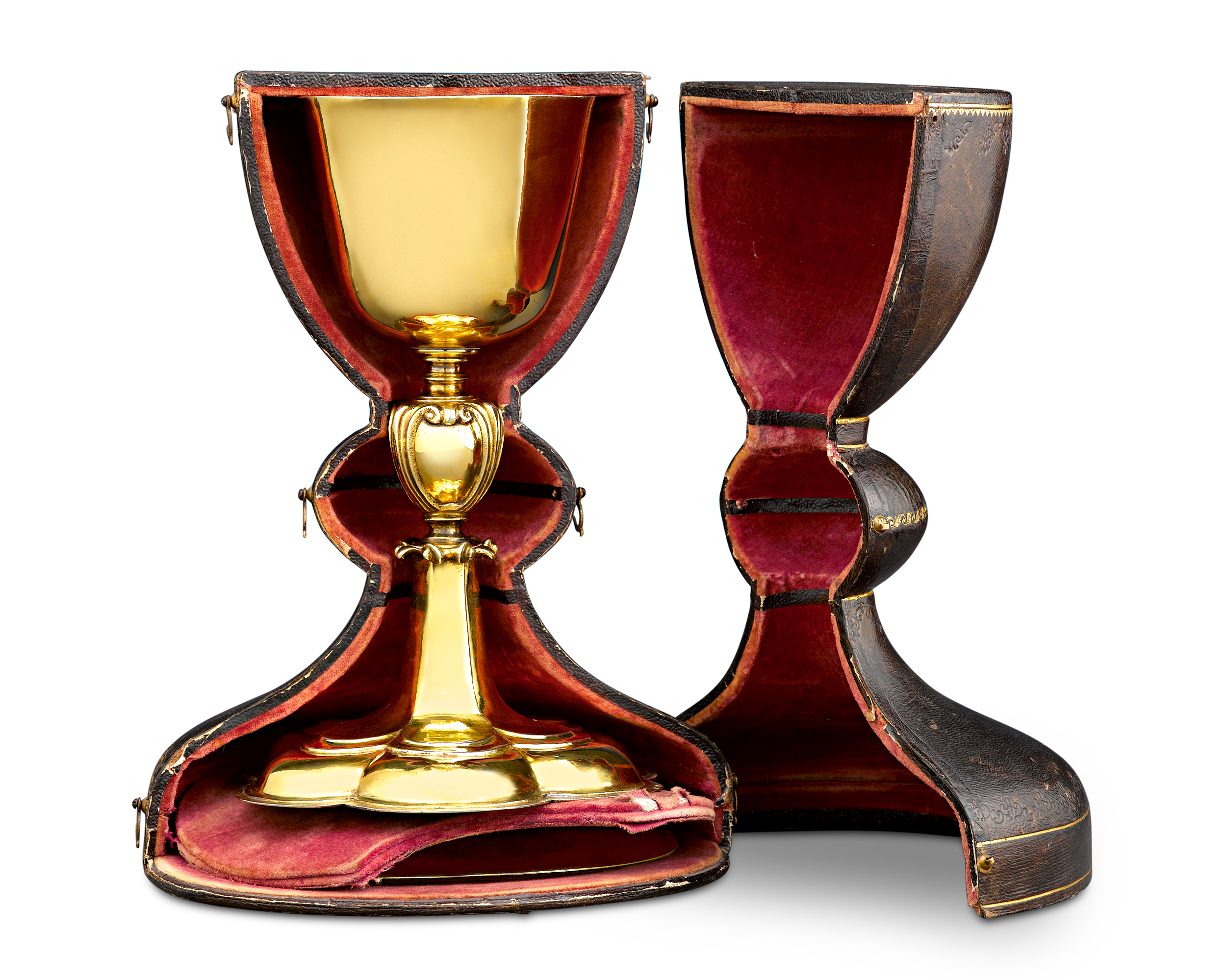 Silver-Gilt Chalice and Paten in Original Case, 17th-century