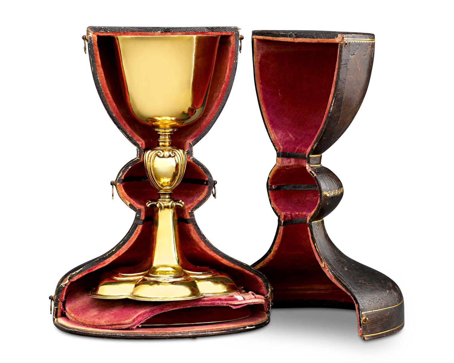 Silver-Gilt Chalice and Paten in Original Case, 17th-century