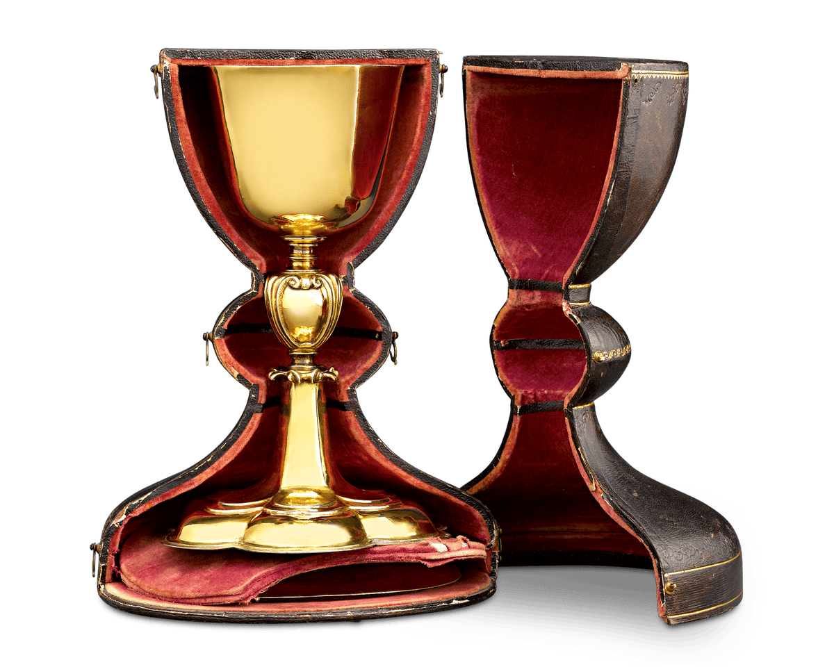 Silver-Gilt Chalice and Paten in Original Case, 17th-century