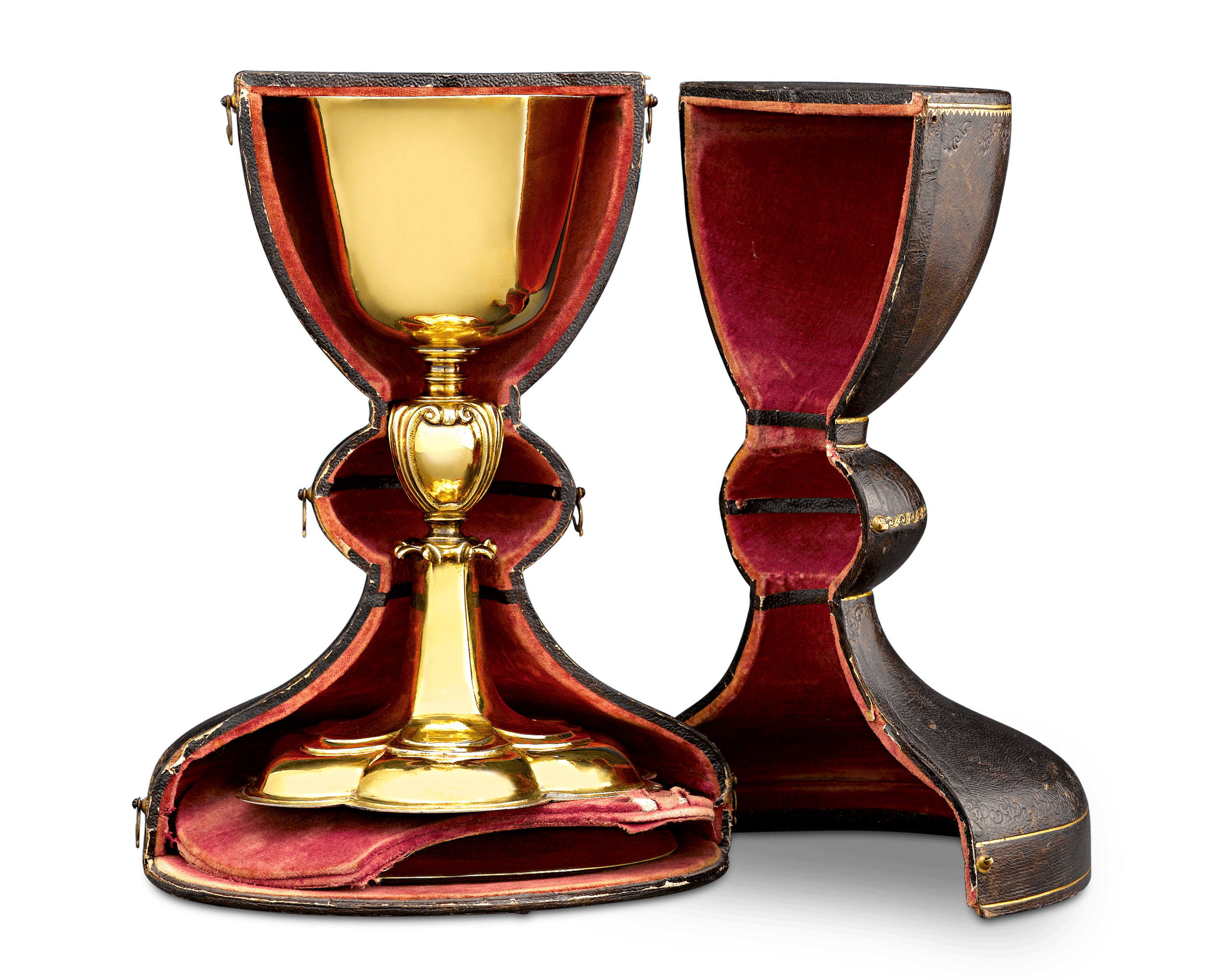 Silver-Gilt Chalice and Paten in Original Case, 17th-century