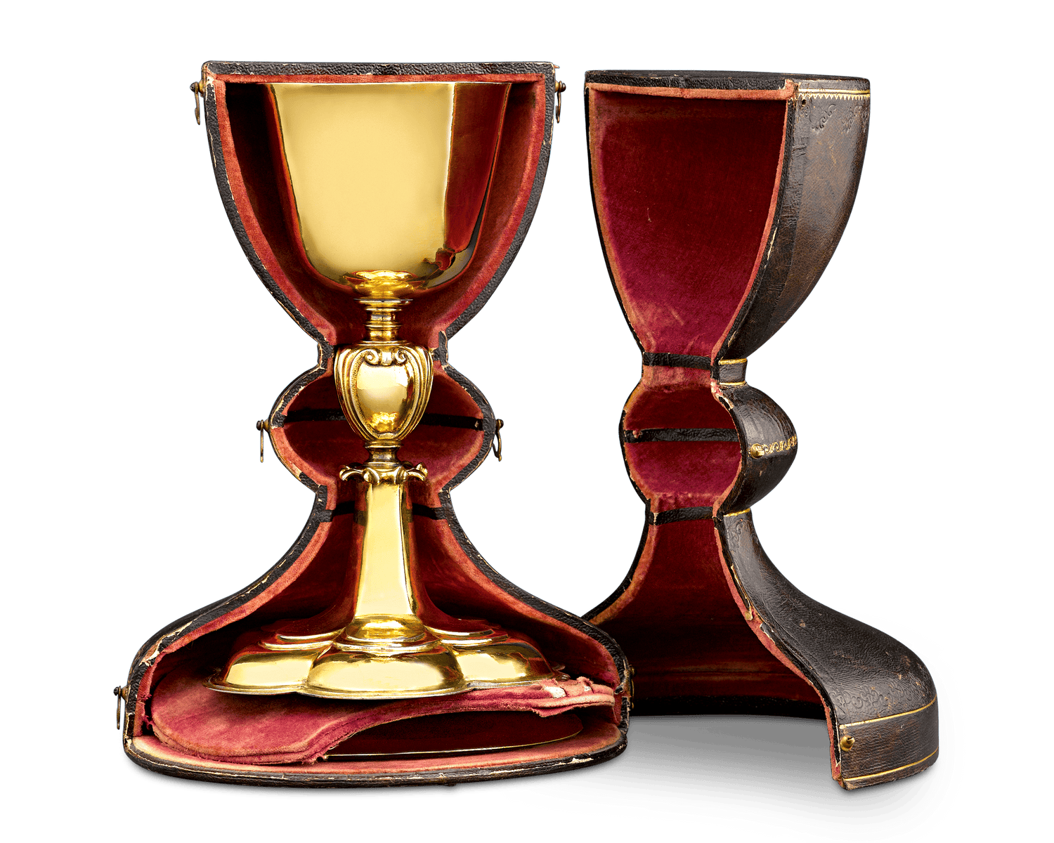 Silver-Gilt Chalice and Paten in Original Case, 17th-century