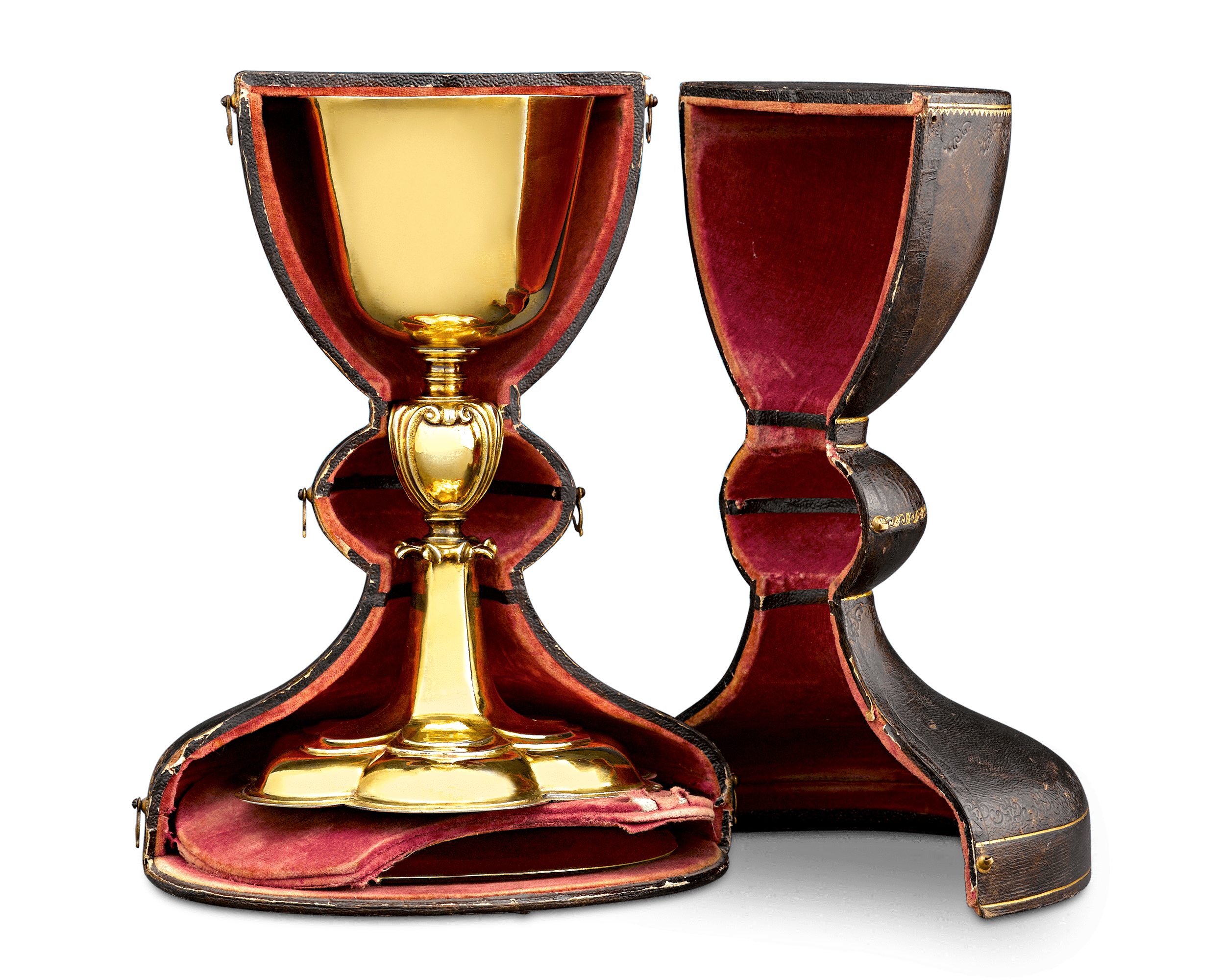 Silver-Gilt Chalice and Paten in Original Case, 17th-century