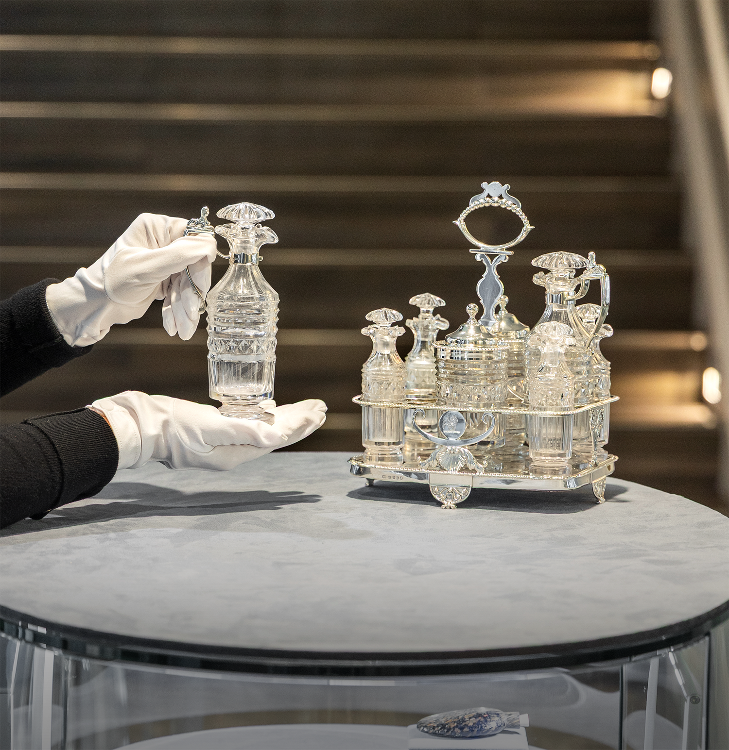 Paul Storr Silver and Cut Glass Cruet Set