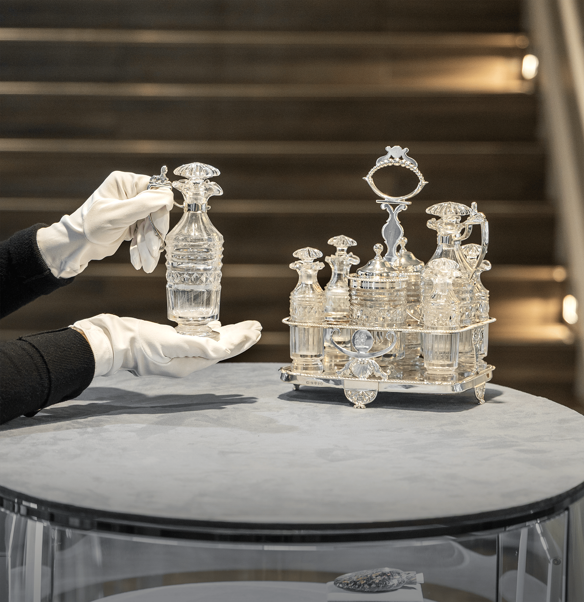 Paul Storr Silver and Cut Glass Cruet Set