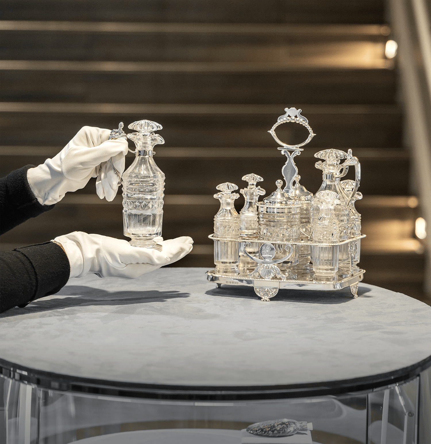 Paul Storr Silver and Cut Glass Cruet Set