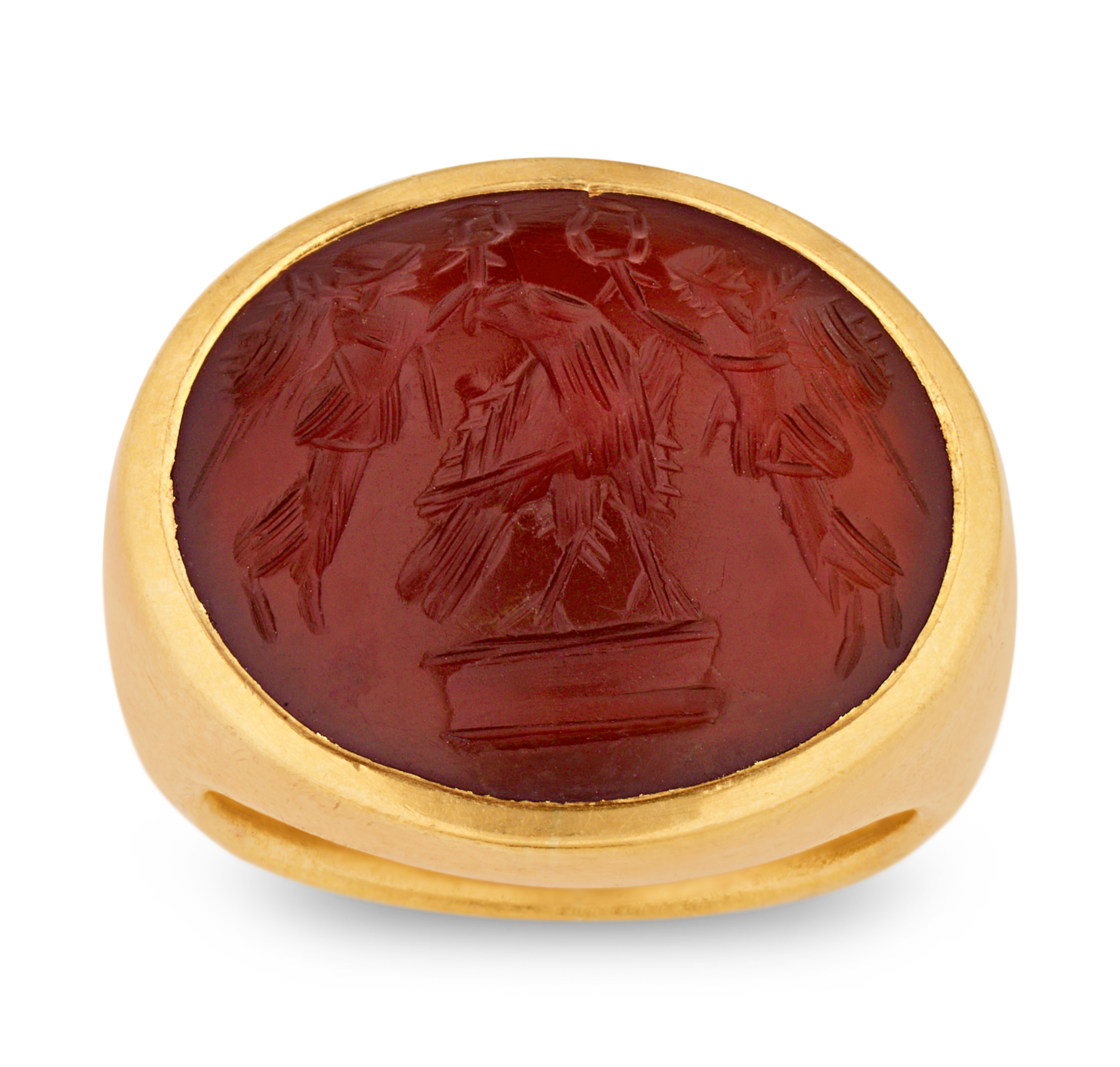 Roman Jupiter and Victoria Carnelian Intaglio Ring