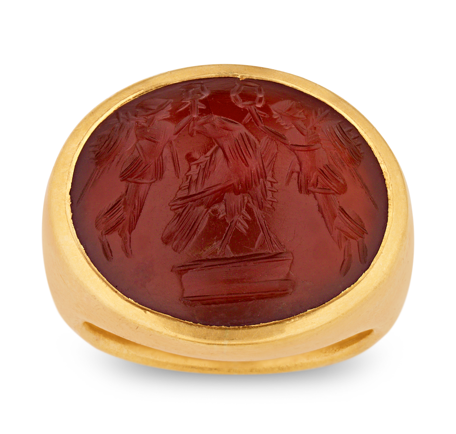 Roman Jupiter and Victoria Carnelian Intaglio Ring