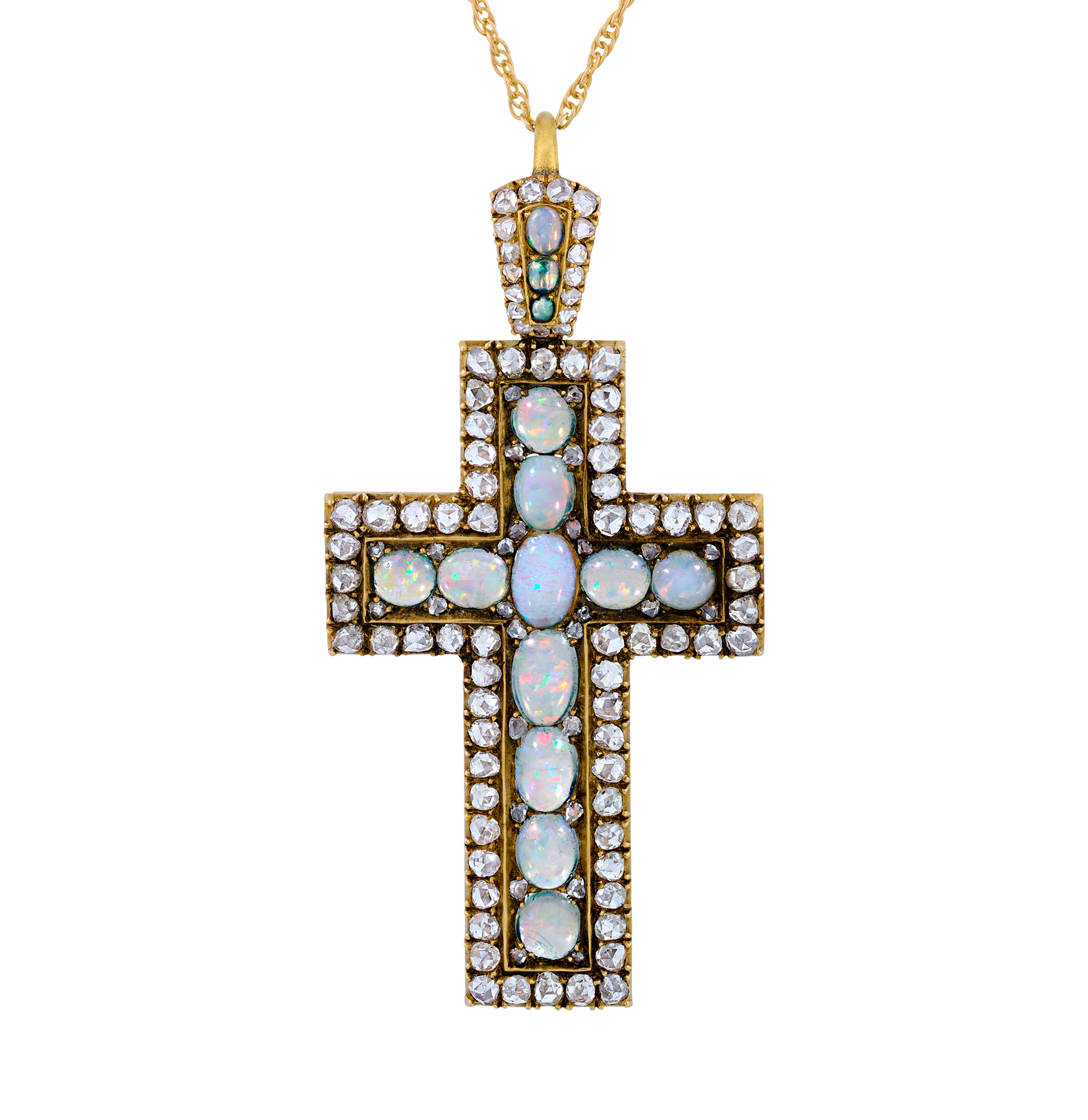 Victorian Opal and Diamond Cross Pendant