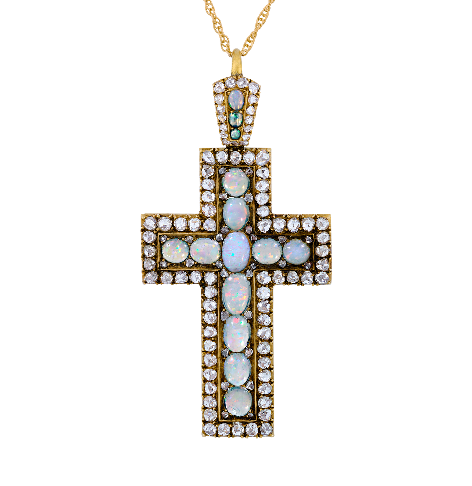 Victorian Opal and Diamond Cross Pendant