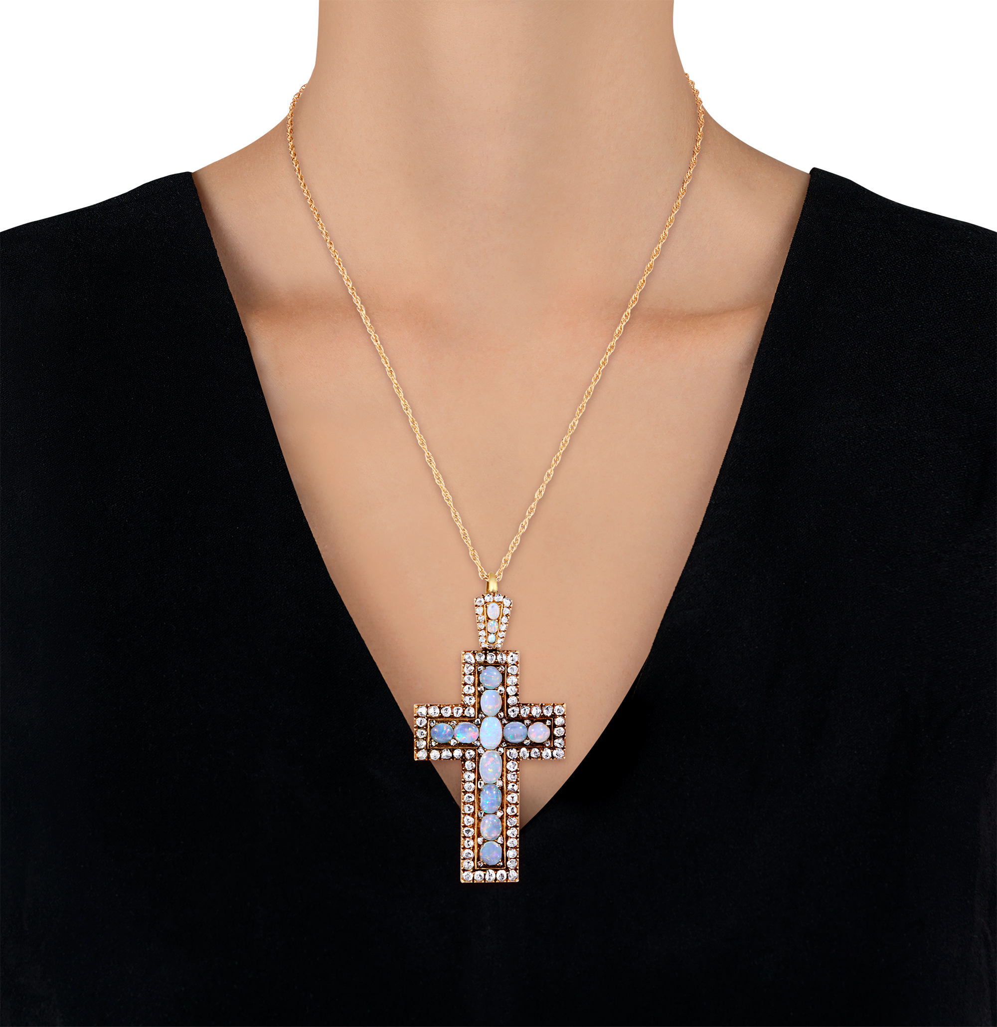 Victorian Opal and Diamond Cross Pendant