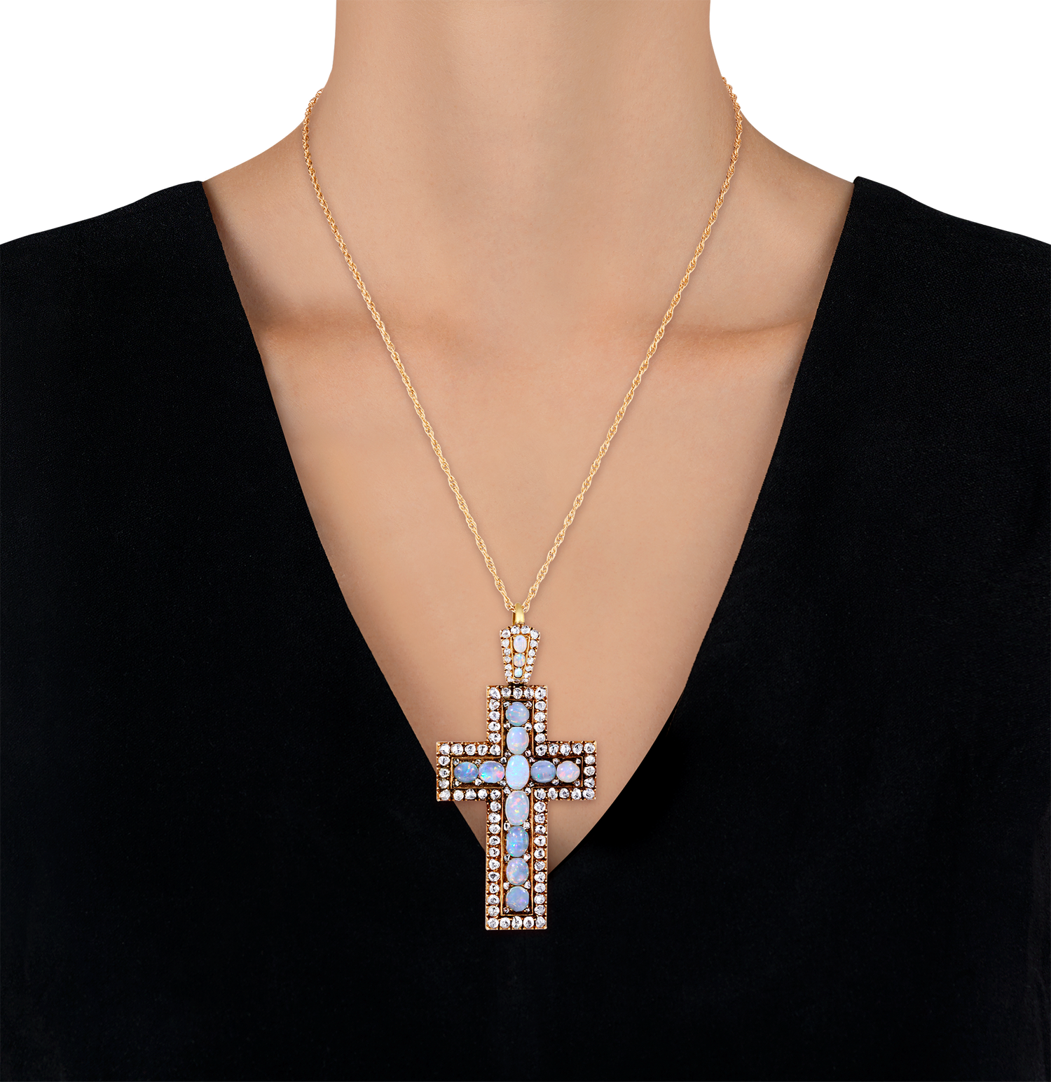 Victorian Opal and Diamond Cross Pendant