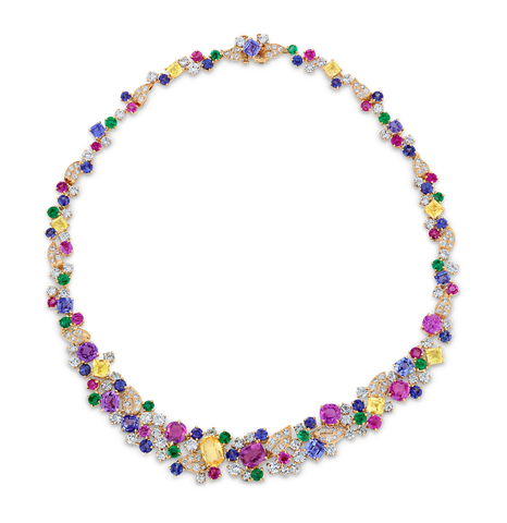 Oscar Heyman Sapphire, Emerald, Ruby and Diamond Necklace