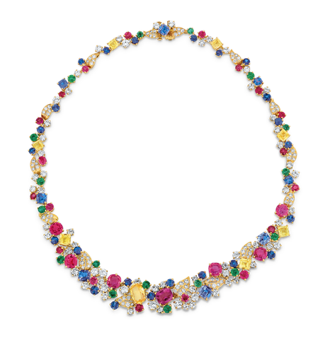 Oscar Heyman Sapphire, Emerald, Ruby and Diamond Necklace