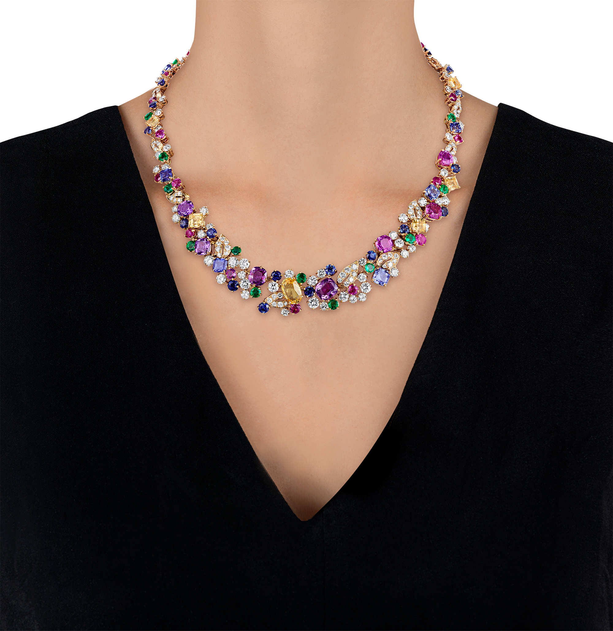 Oscar Heyman Sapphire, Emerald, Ruby and Diamond Necklace