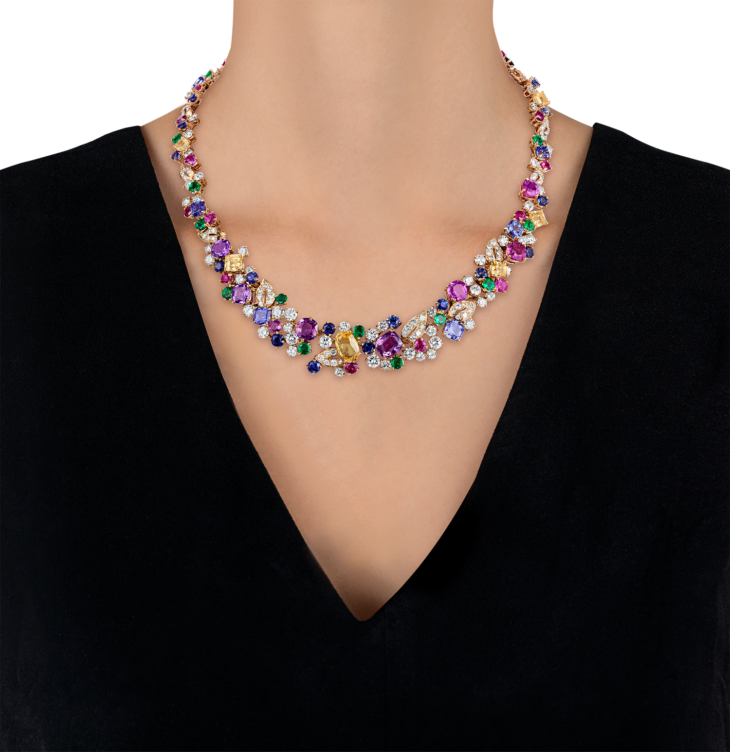 Oscar Heyman Sapphire, Emerald, Ruby and Diamond Necklace