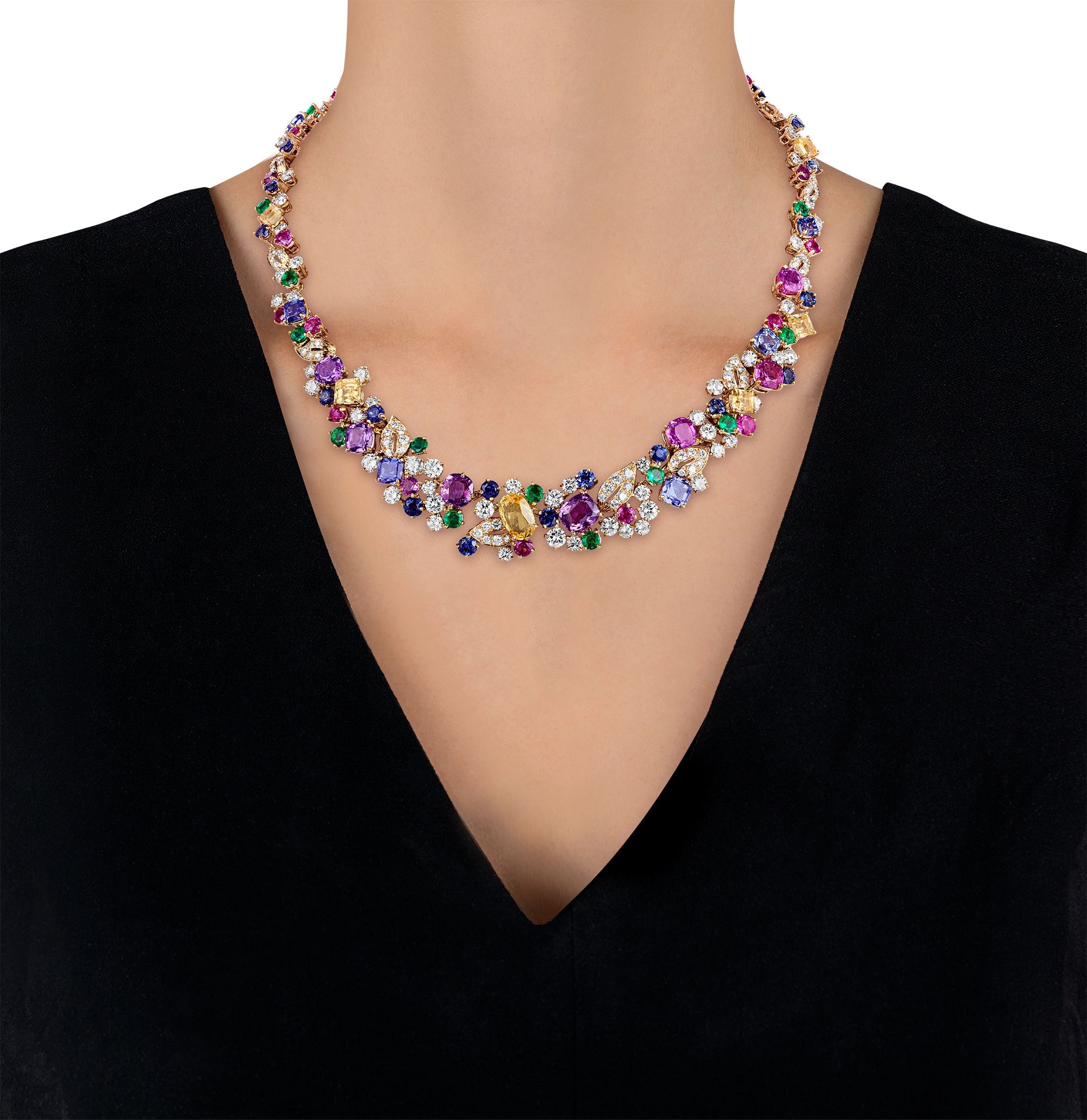 Oscar Heyman Diamond, Sapphire, Emerald and Ruby Necklace